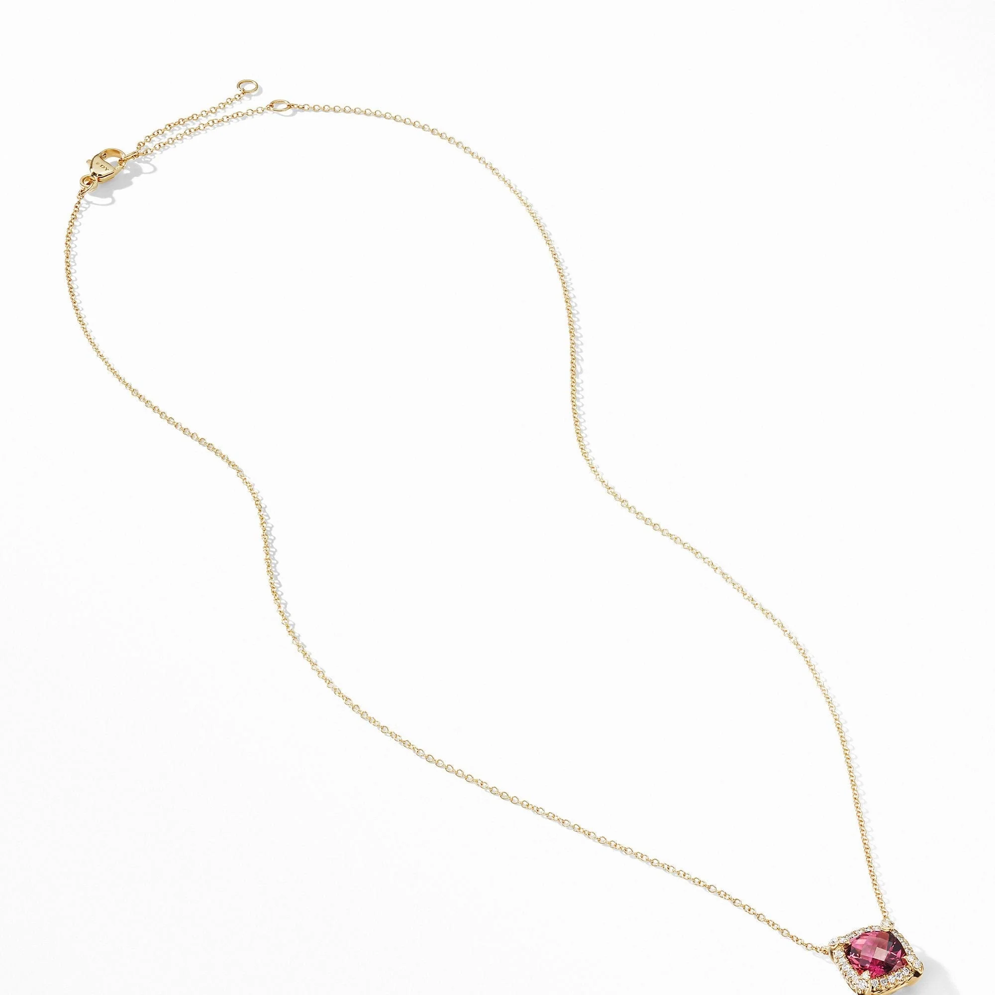 Petite Chatelaine® Pavé Bezel Pendant Necklace in 18K Yellow Gold with Pink Tourmaline - Image 2