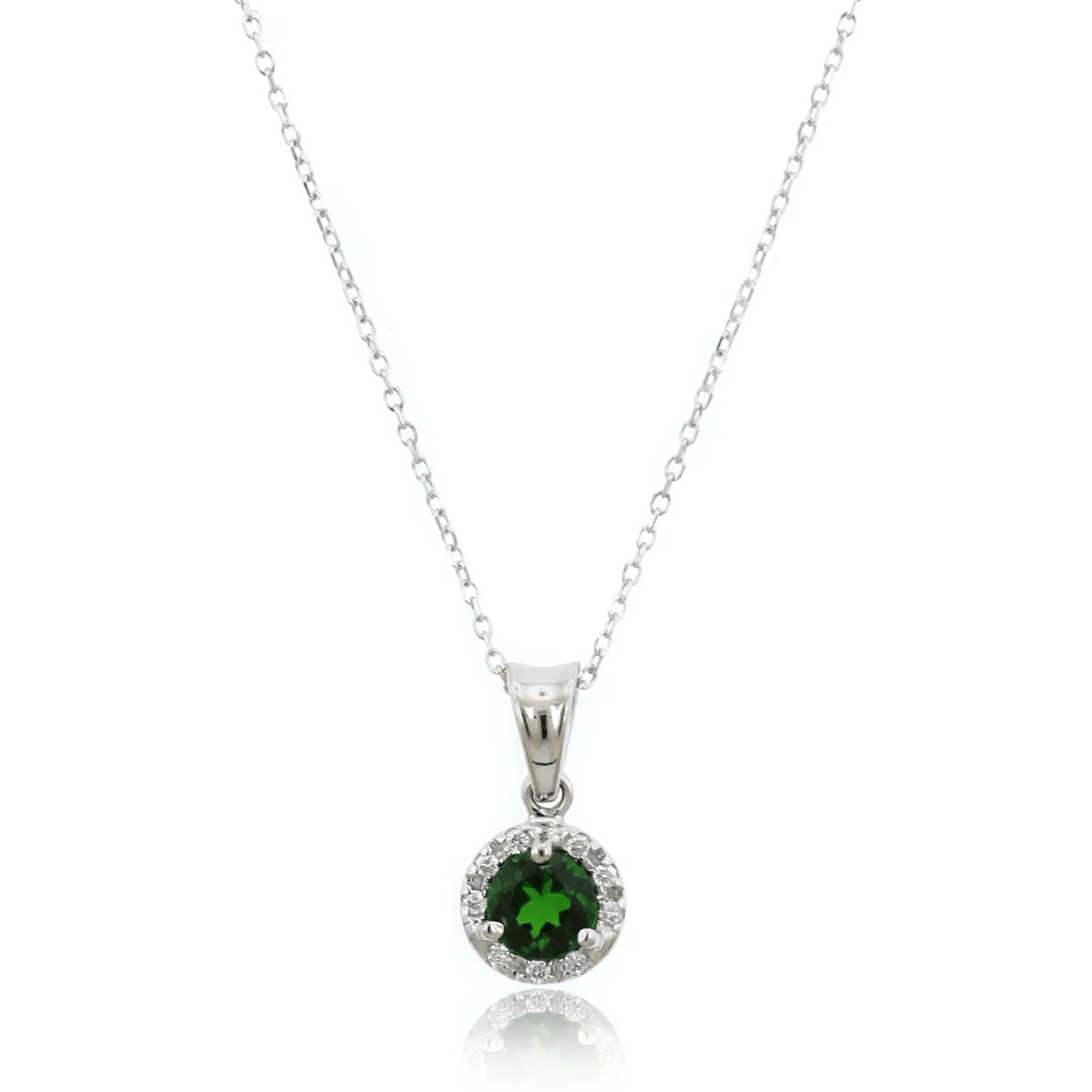 14K White Gold Round Diopside Diamond Halo Necklace