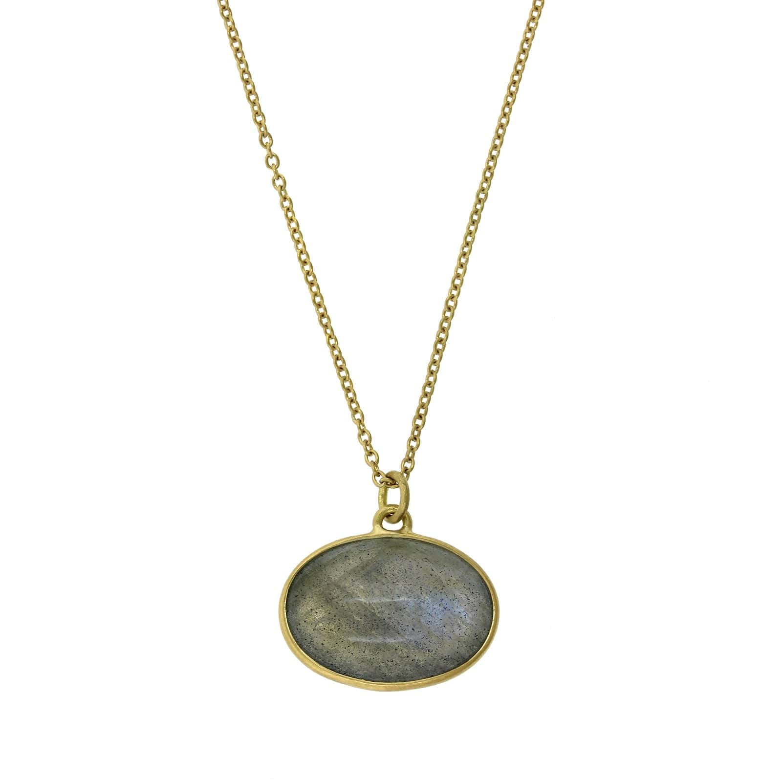 18K Yellow Gold Oval Labradorite Pendant