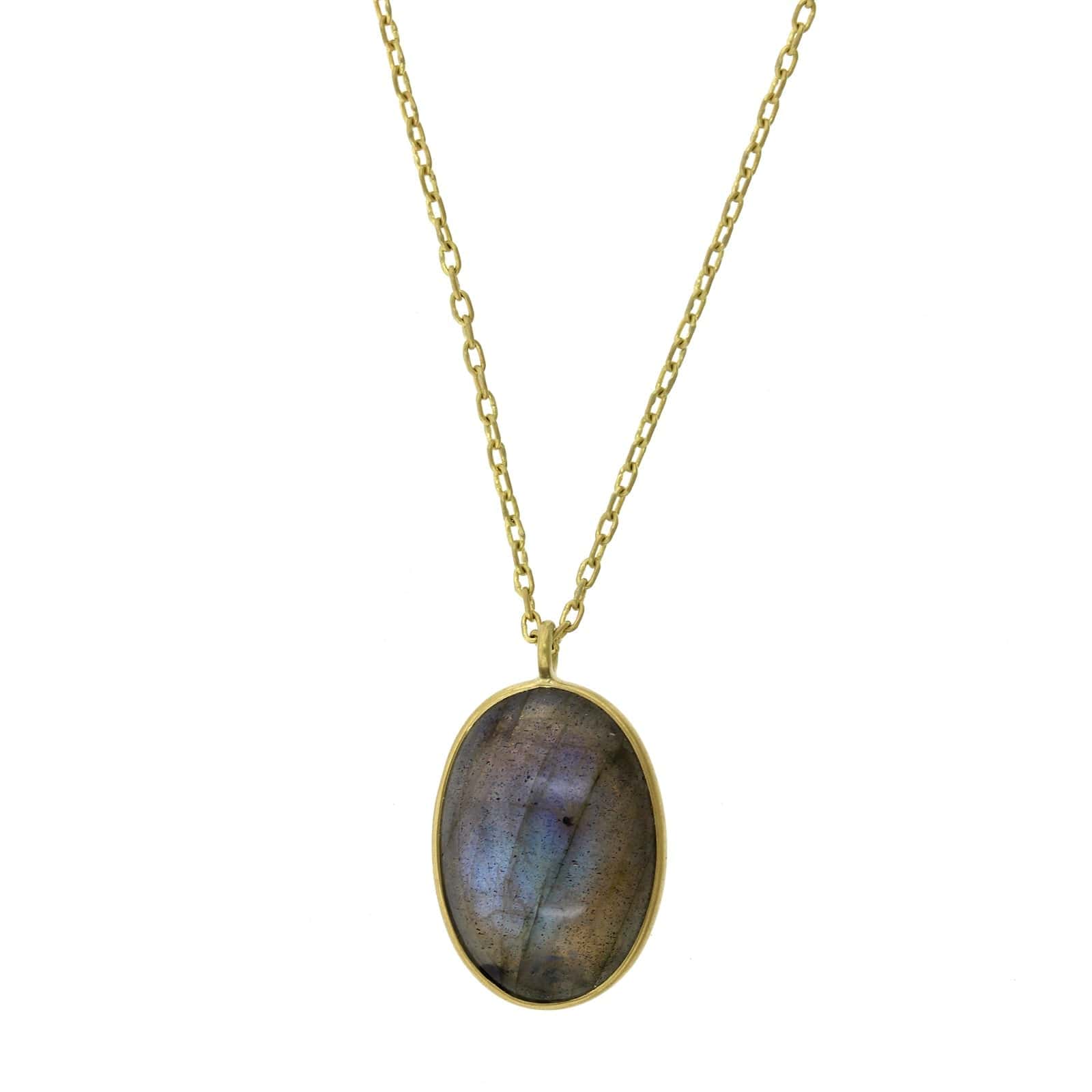 18K Yellow Gold Oval Labradorite Pendant