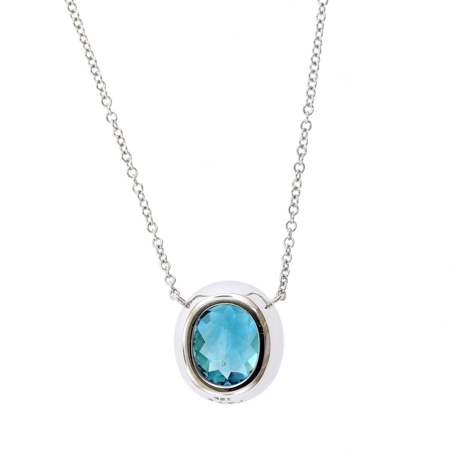 18K White Gold Blue Zircon Diamond Halo Pendant - Image 3