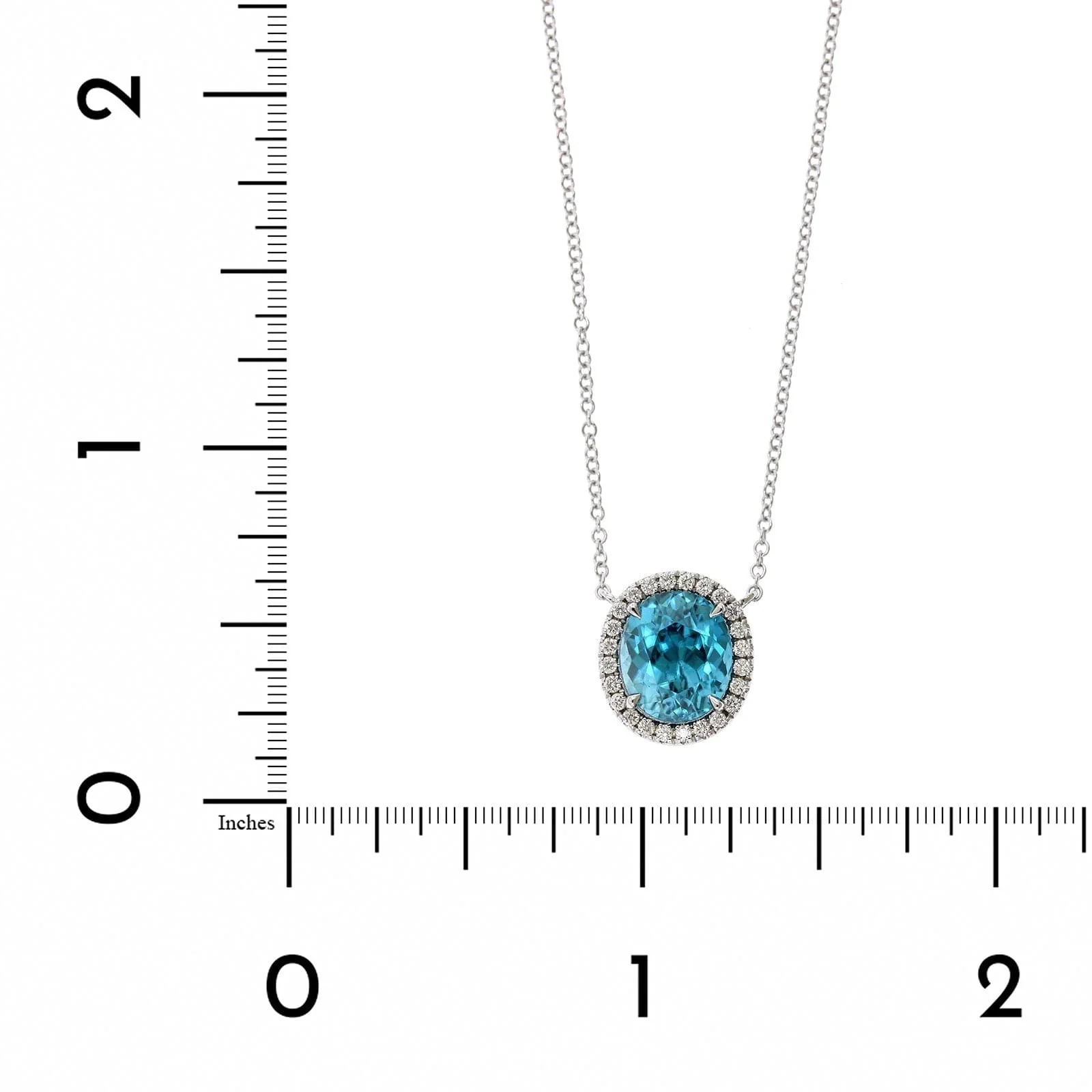 18K White Gold Blue Zircon Diamond Halo Pendant - Image 4