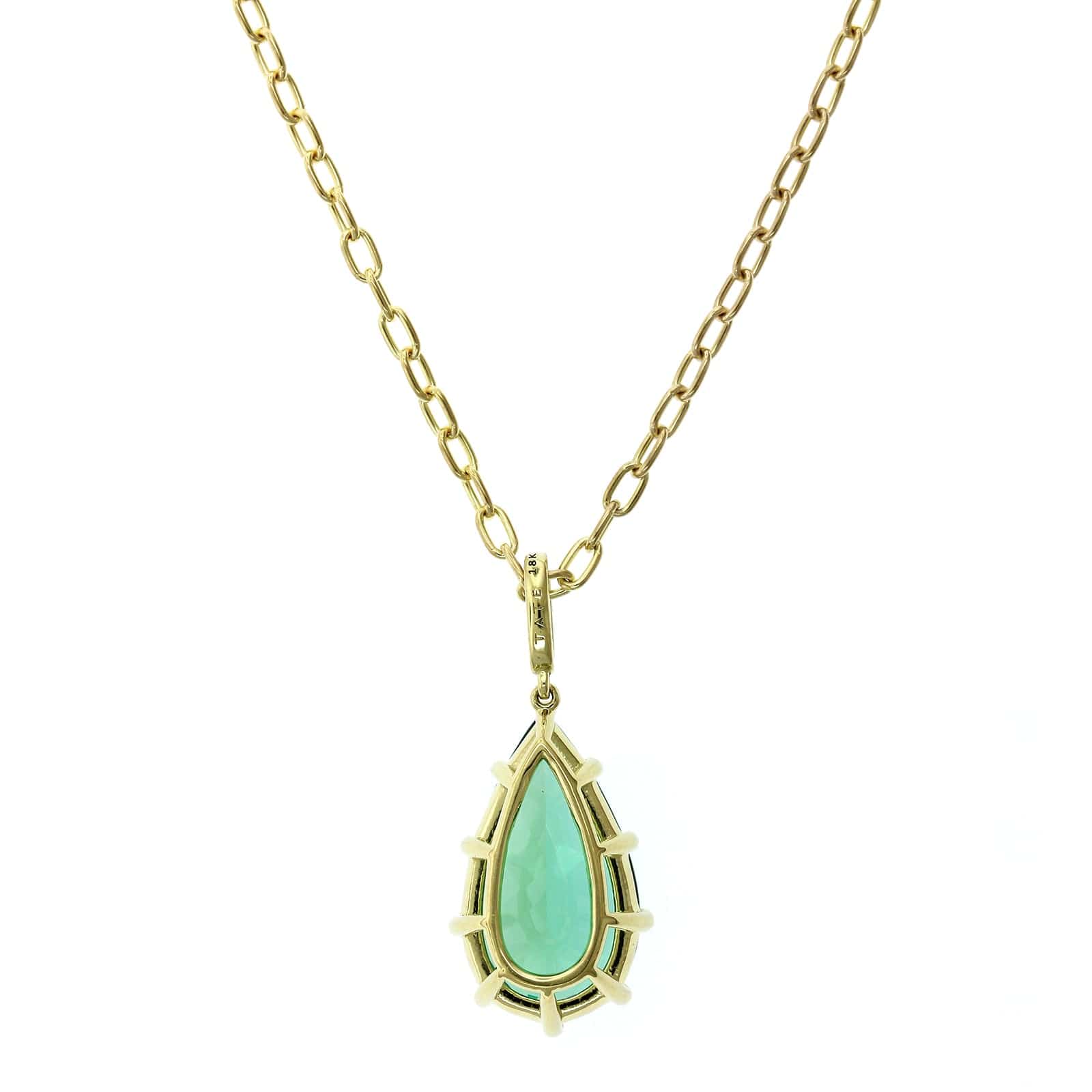 18K Yellow Gold Pear Shape Green Tourmaline Pendant - Image 3