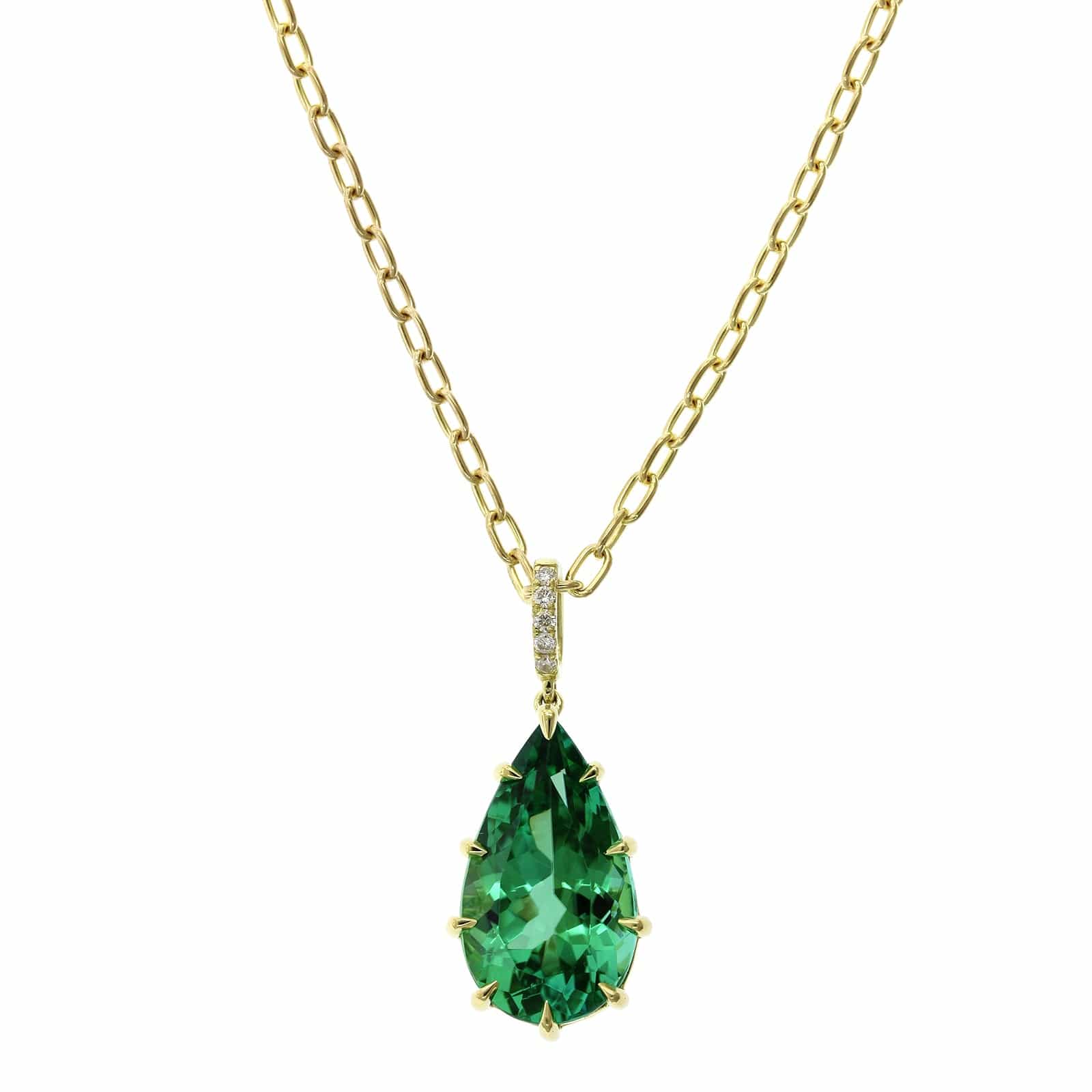 18K Yellow Gold Pear Shape Green Tourmaline Pendant - Image 6