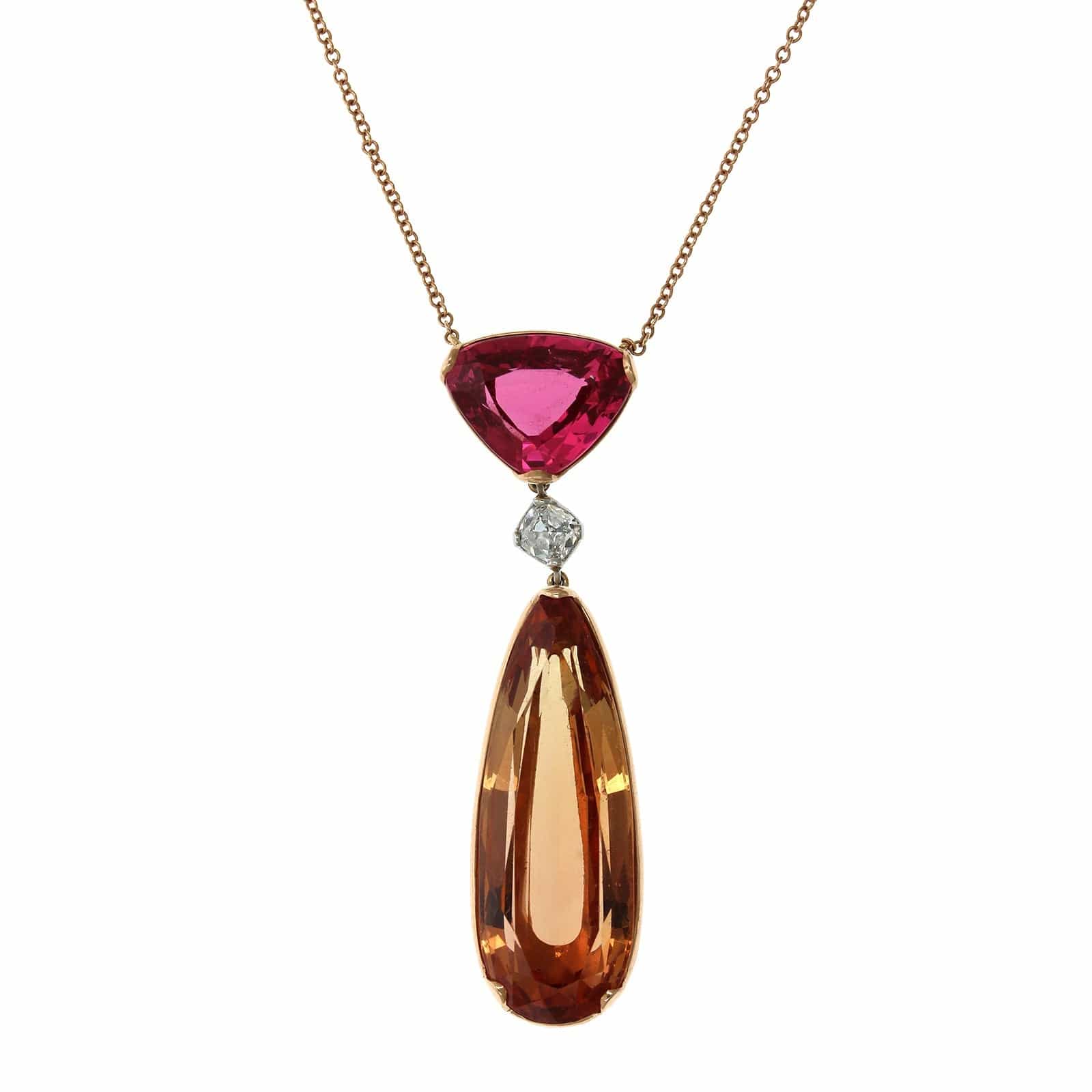 18K Rose Gold Pink Spinel and Topaz Necklace