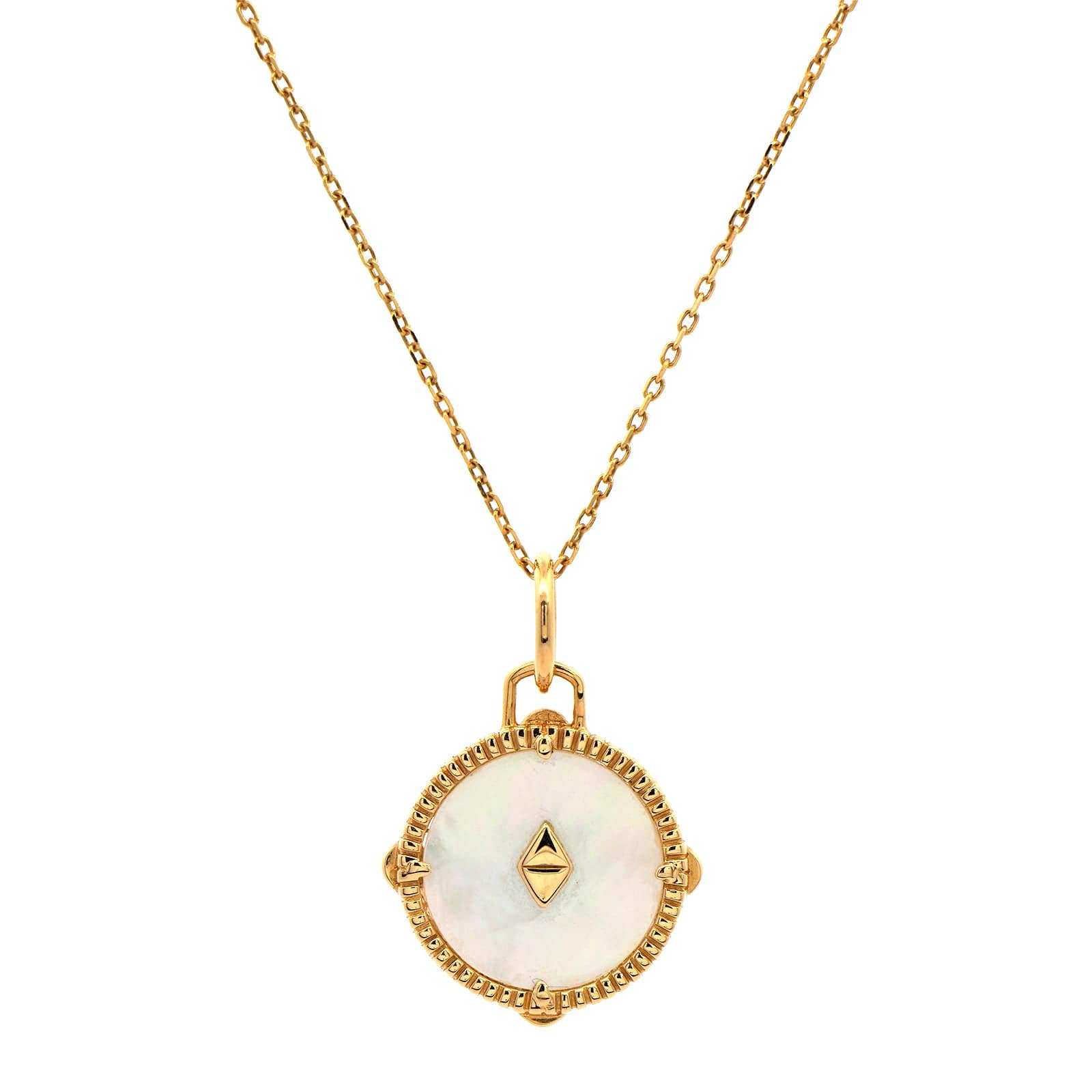 18K Yellow Gold Diamond and Mother of Pearl Compass Charm Necklace - Image 2