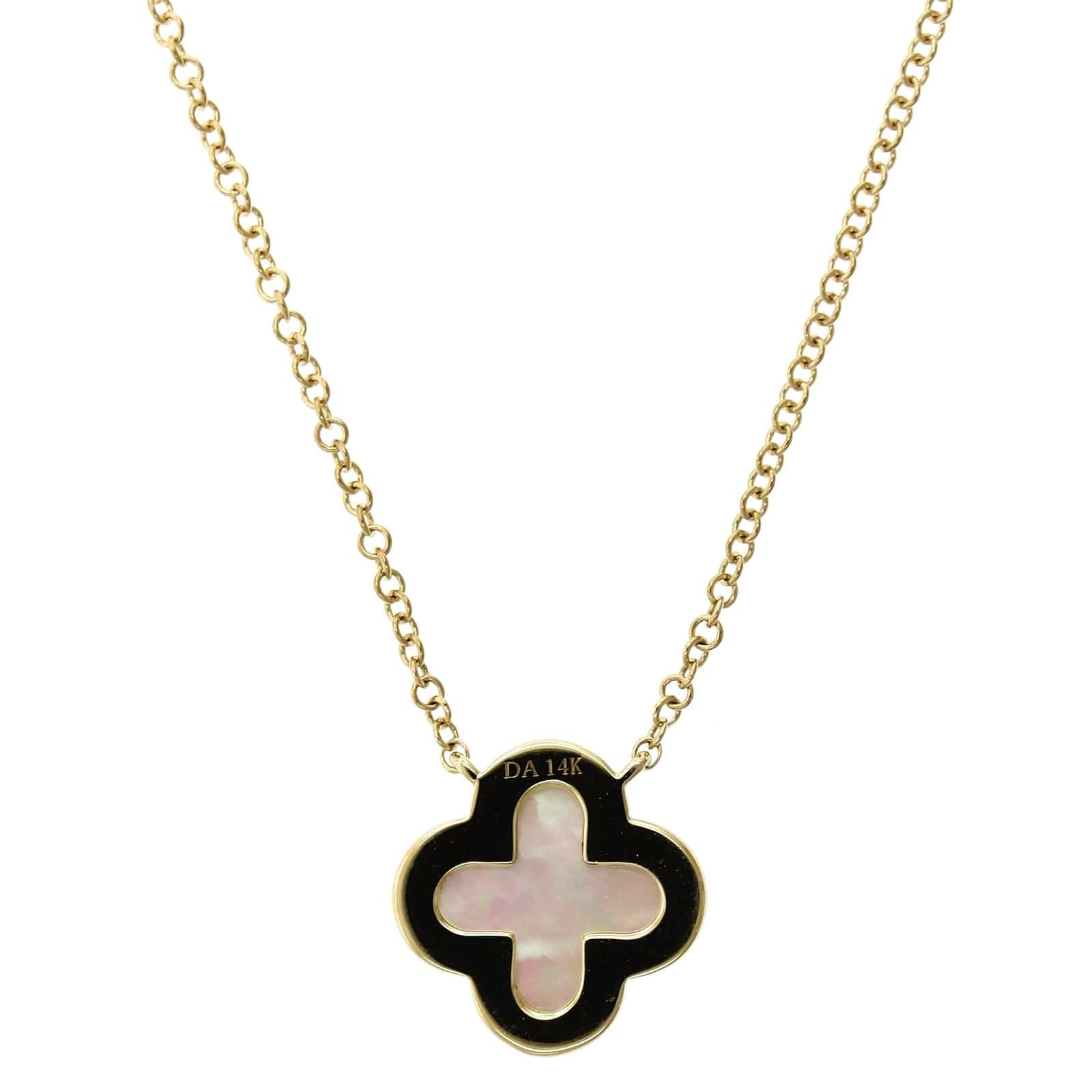 14K White Gold Mother of Pearl Diamond Halo Clover Pendant - Image 2