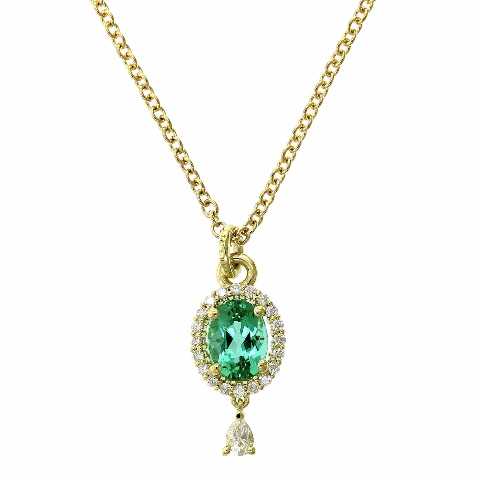 18K Yellow Gold Oval Tourmaline Diamond Halo Pendant - Image 4