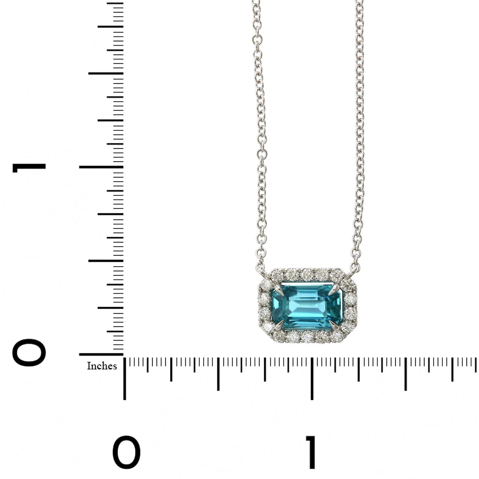 18K White Gold Blue Zircon Diamond Halo Necklace - Image 4