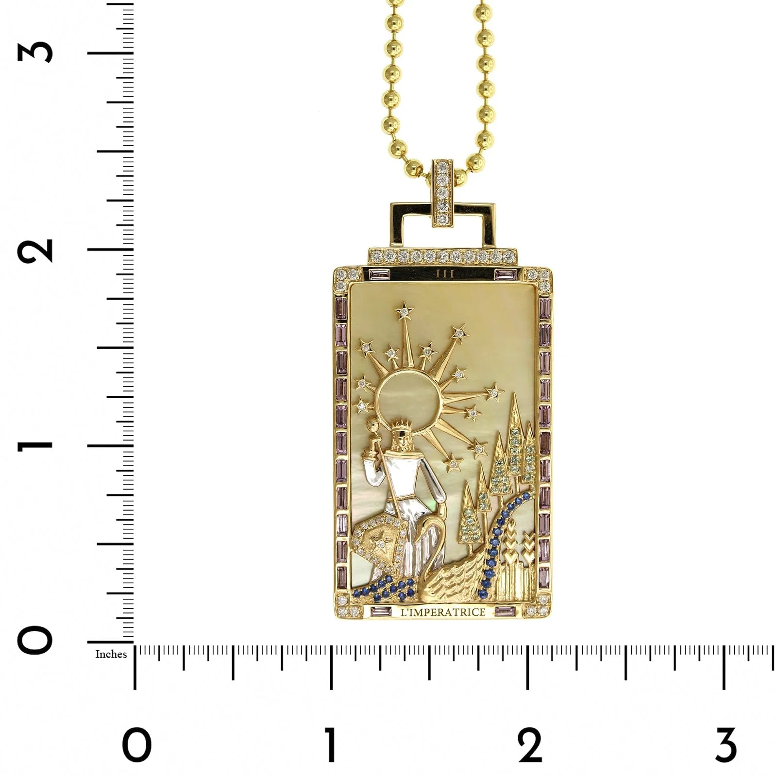 Sorellina 18K Yellow Gold L'Imperatrice Tarot Card Pendant - Image 5