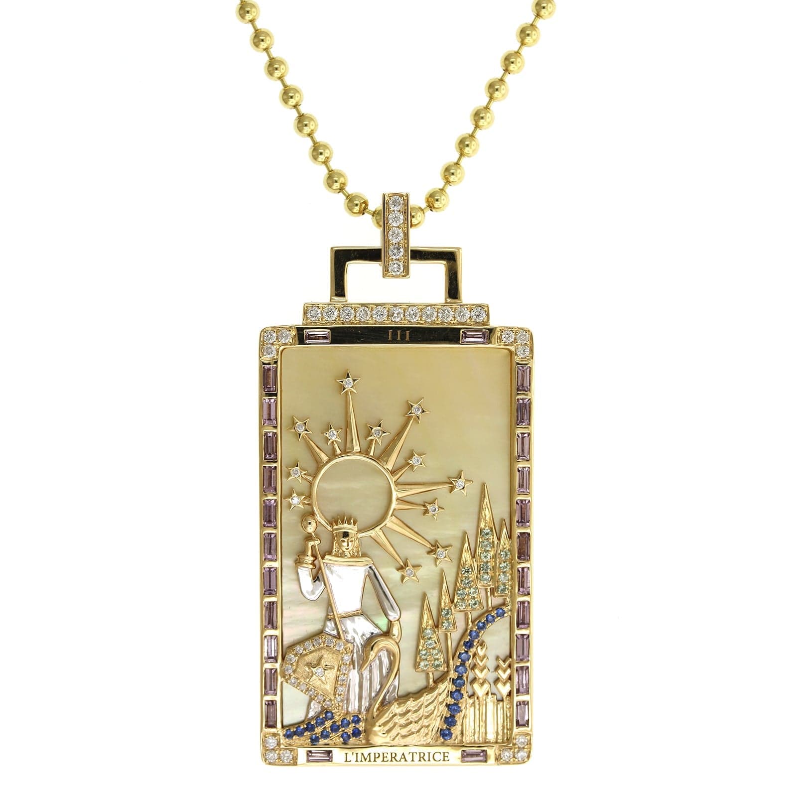 Sorellina 18K Yellow Gold L'Imperatrice Tarot Card Pendant - Image 6