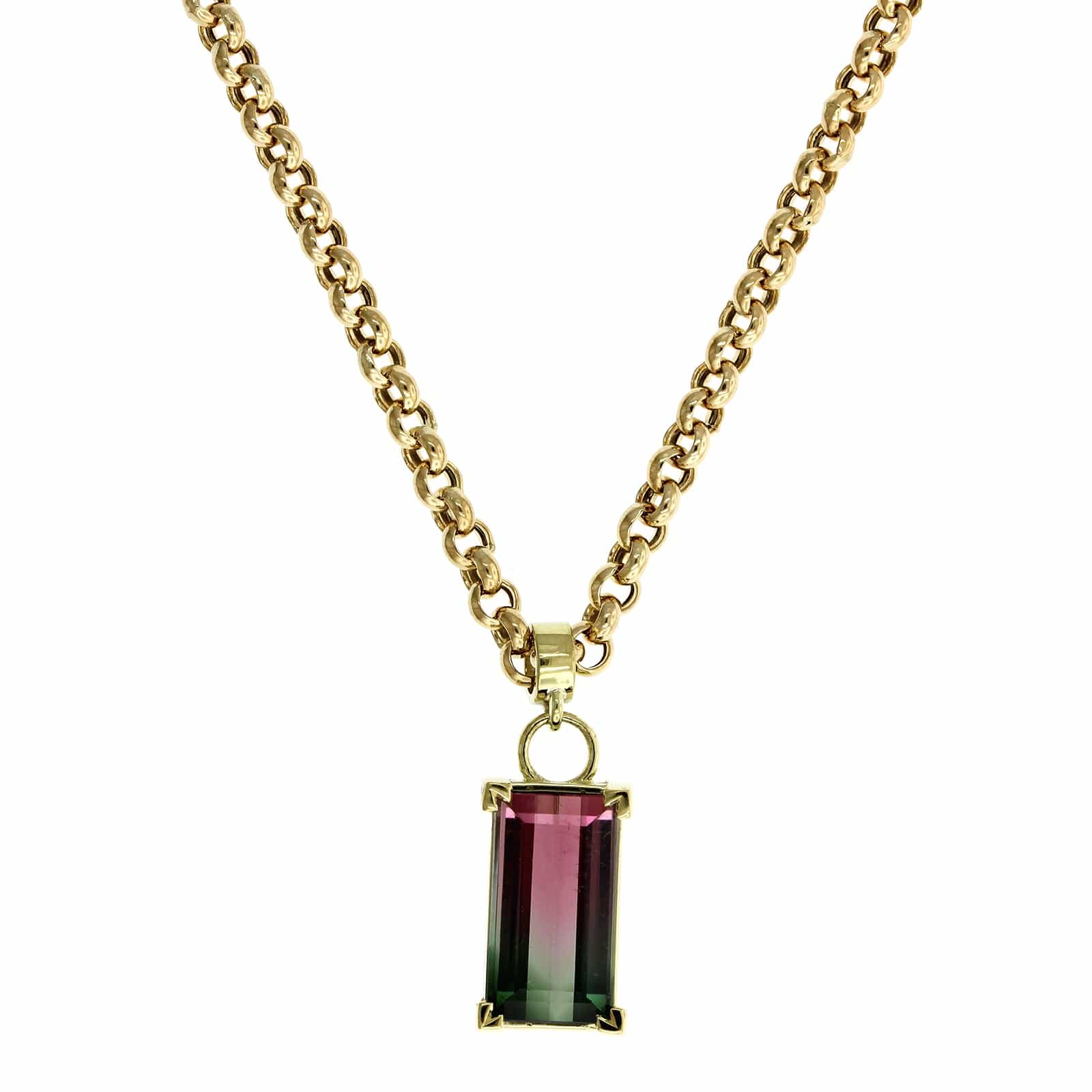18K Yellow Gold Bicolor Emerald Cut Tourmaline Pendant - Image 5