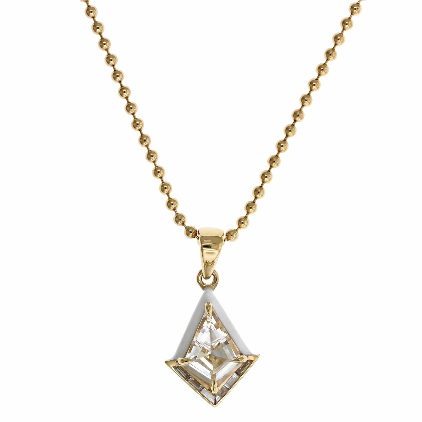 Emily P. Wheeler 18K Yellow Gold White Topaz White Enamel Diamond Pendant