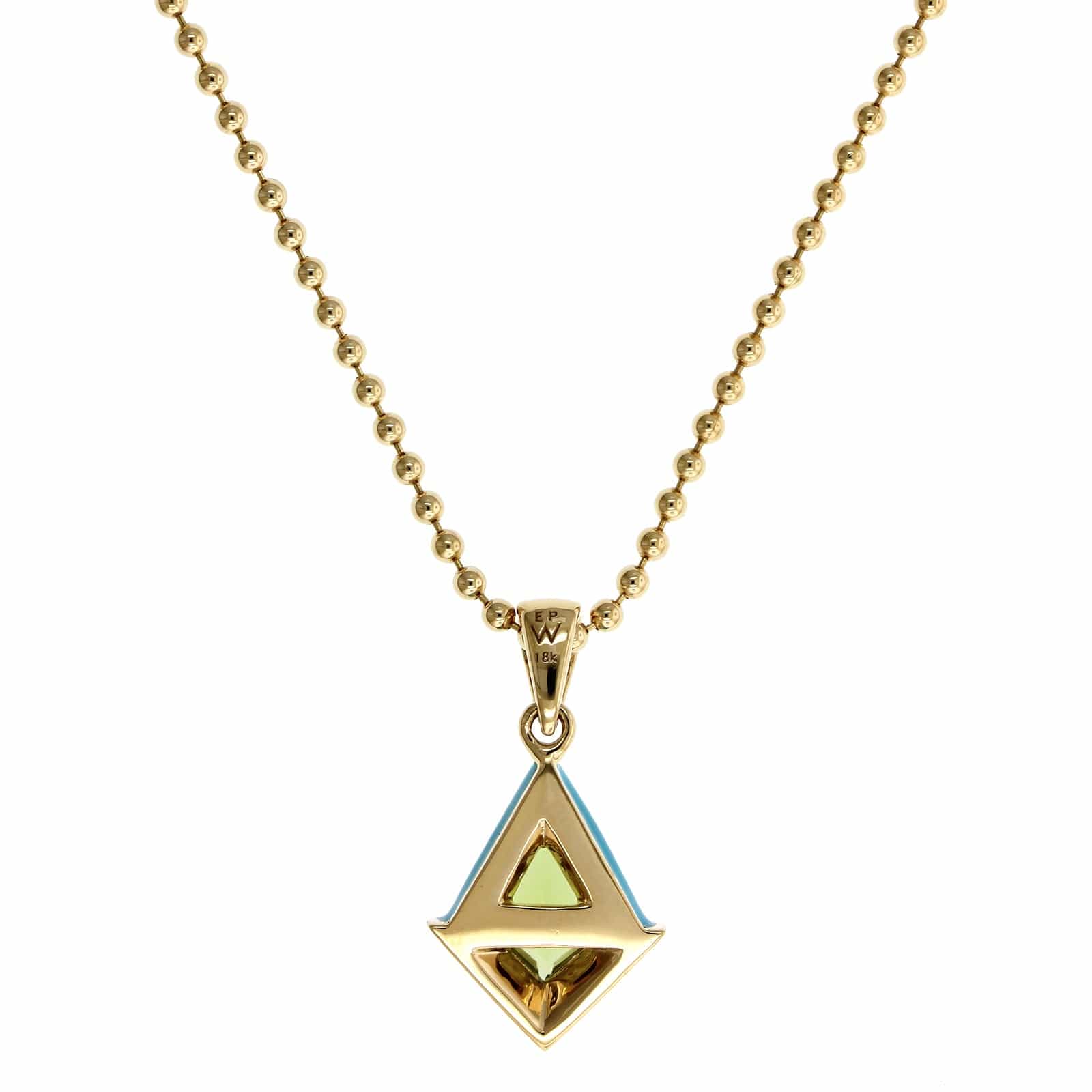 Emily P. Wheeler 18K Yellow Gold Peridot Blue Enamel Stud Pendant - Image 3