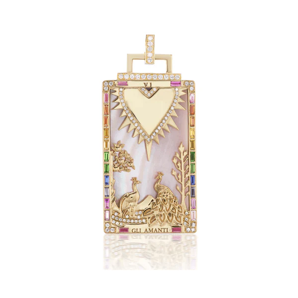 Sorellina 18K Yellow Gold Gli Amanti Tarot Card Pendant - Image 3