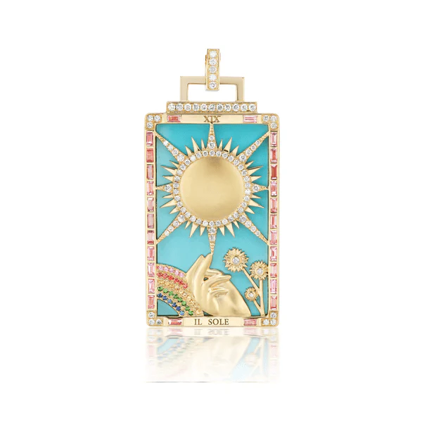 Sorellina 18K Yellow Gold Il Sole Tarot Card Pendant - Image 3