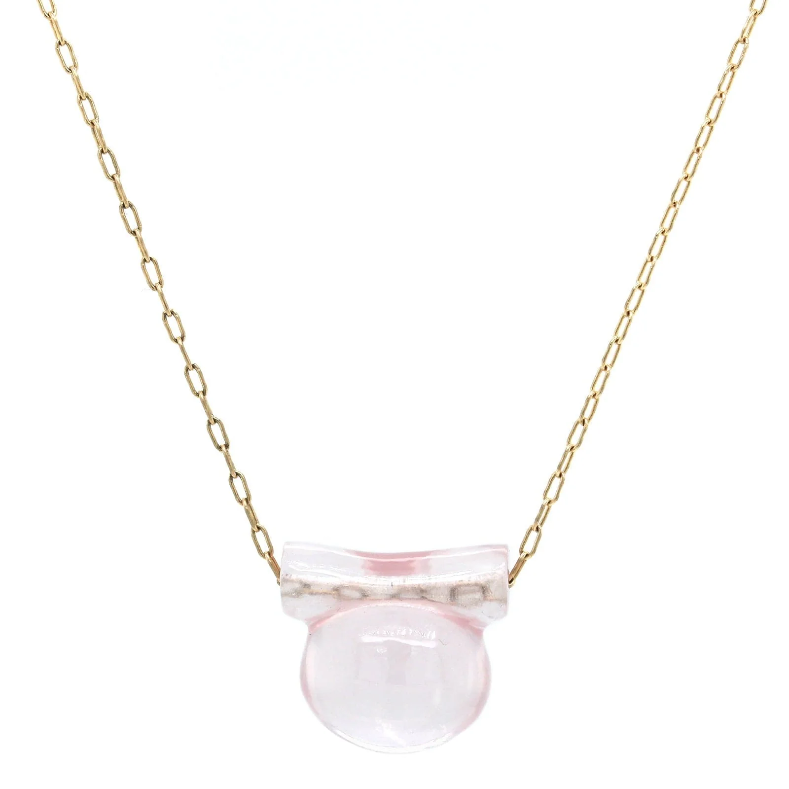 14K Yellow Gold Rose Quartz Etruscan Bead Pendant