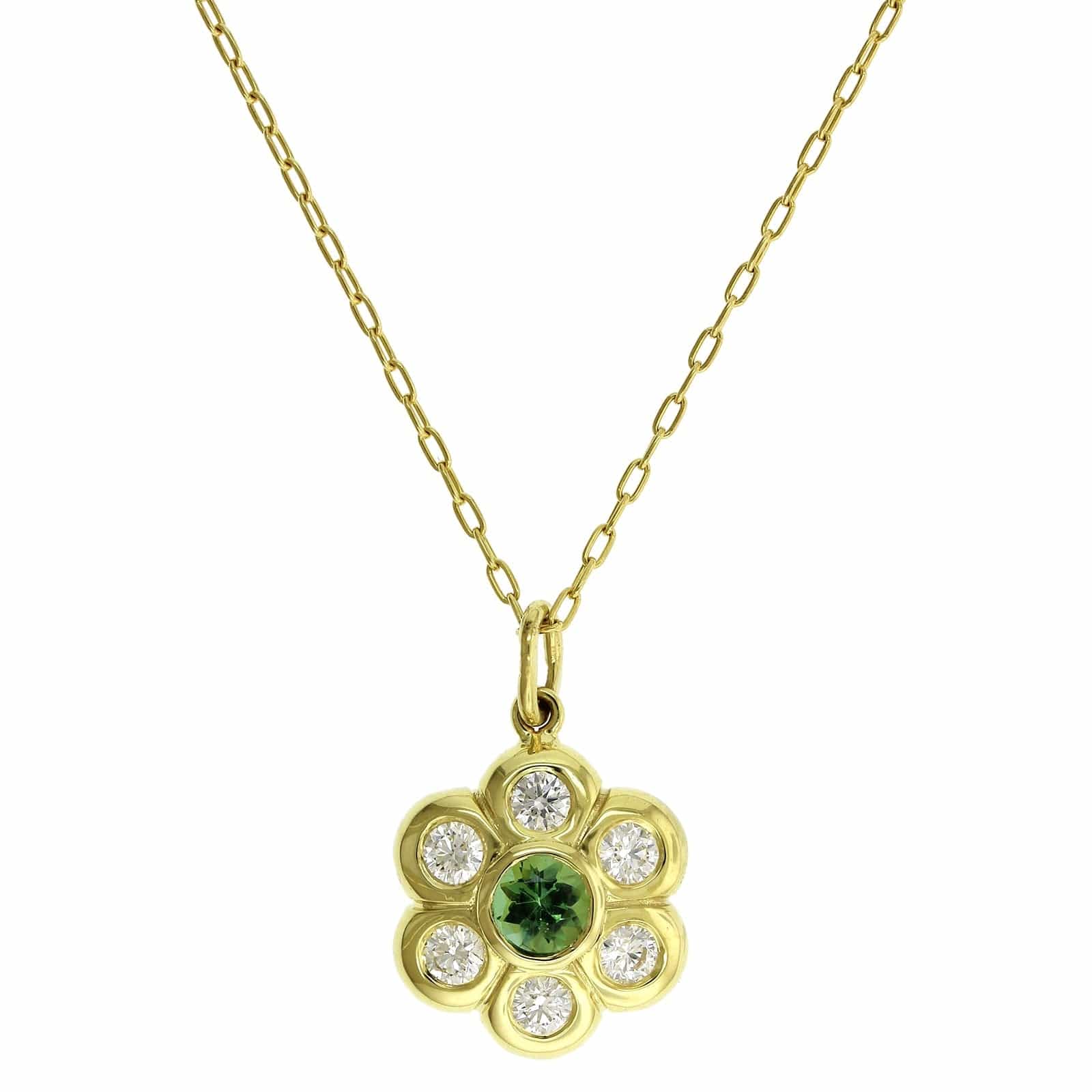 18K Yellow Gold Tourmaline and Diamond Flower Pendant