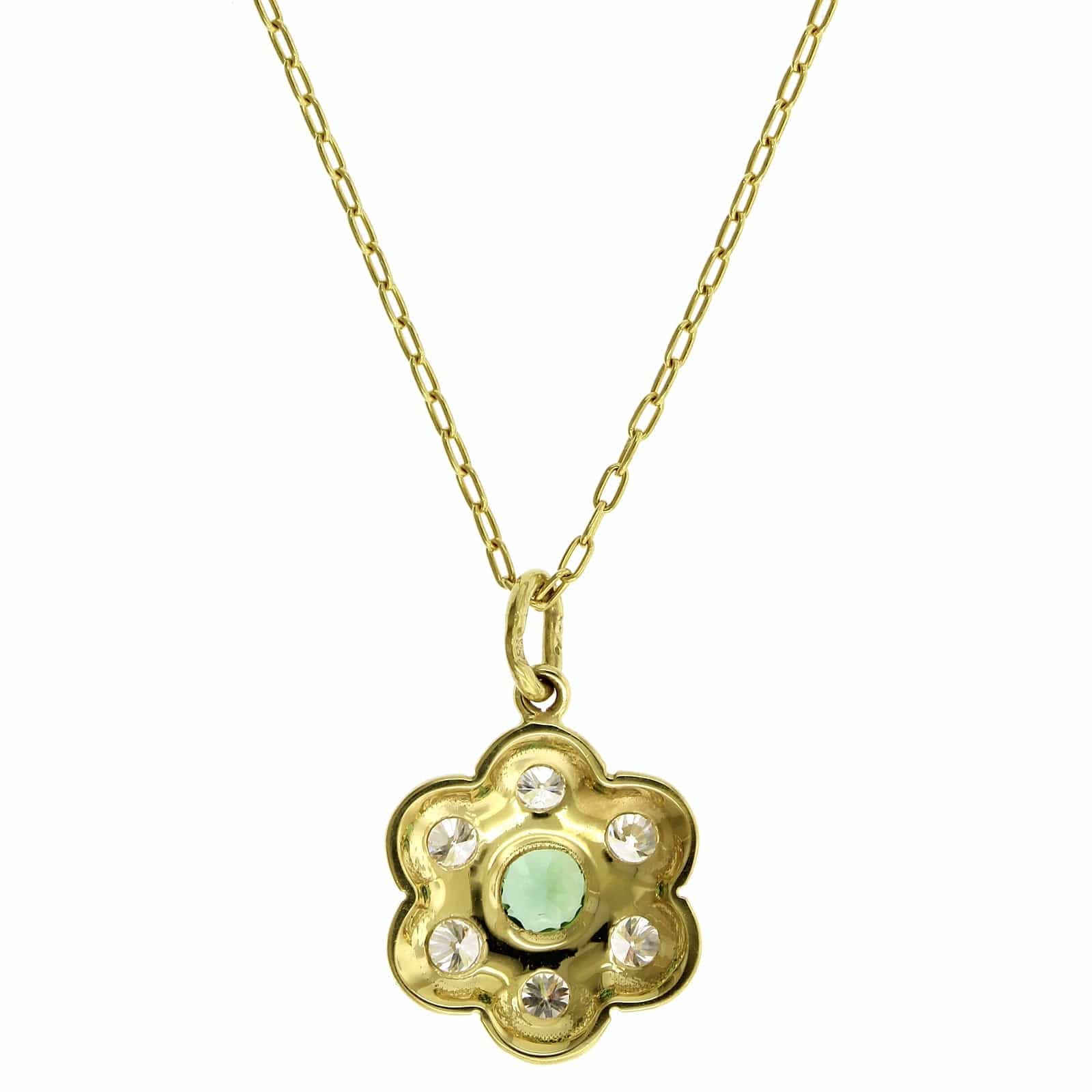 18K Yellow Gold Tourmaline and Diamond Flower Pendant - Image 2