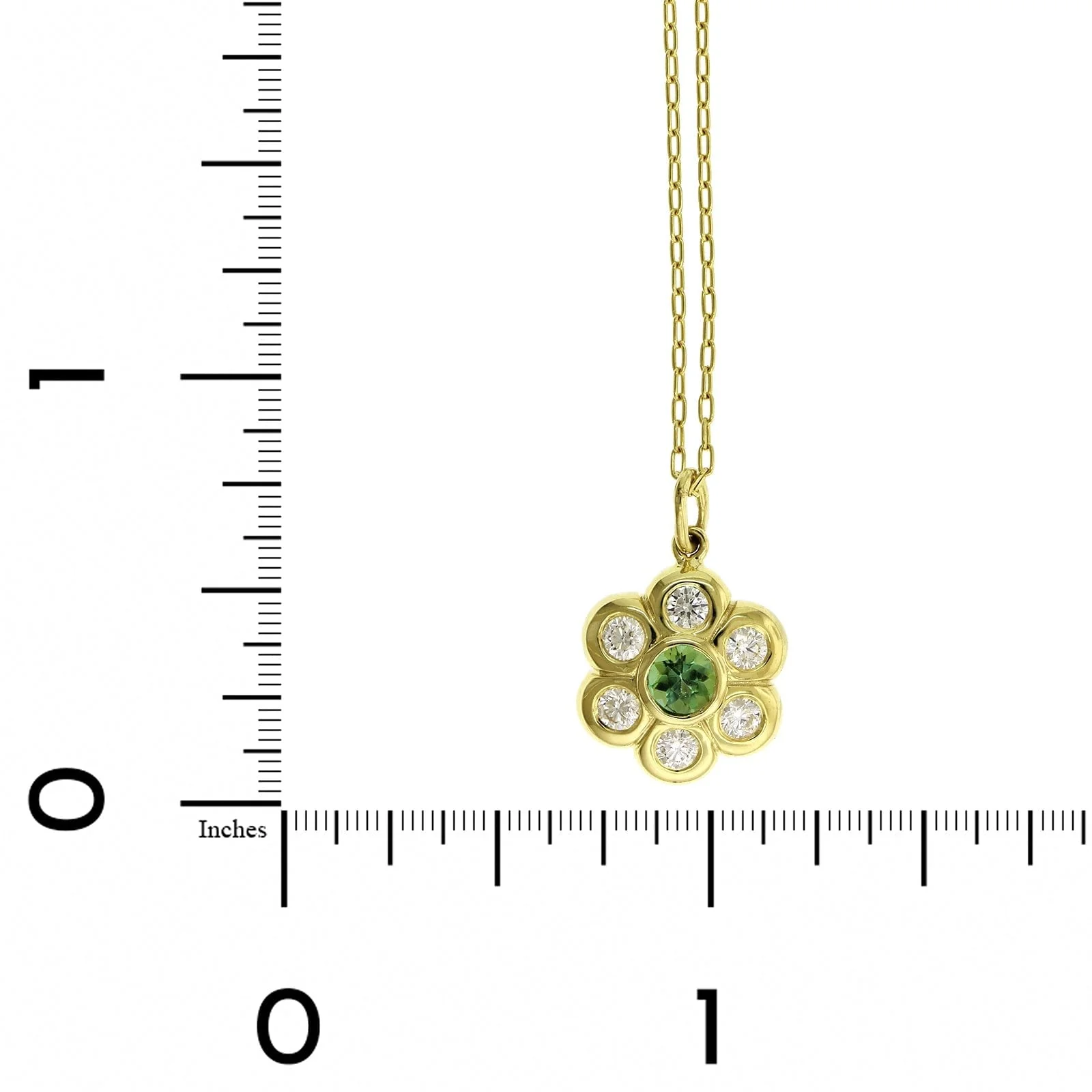 18K Yellow Gold Tourmaline and Diamond Flower Pendant - Image 4