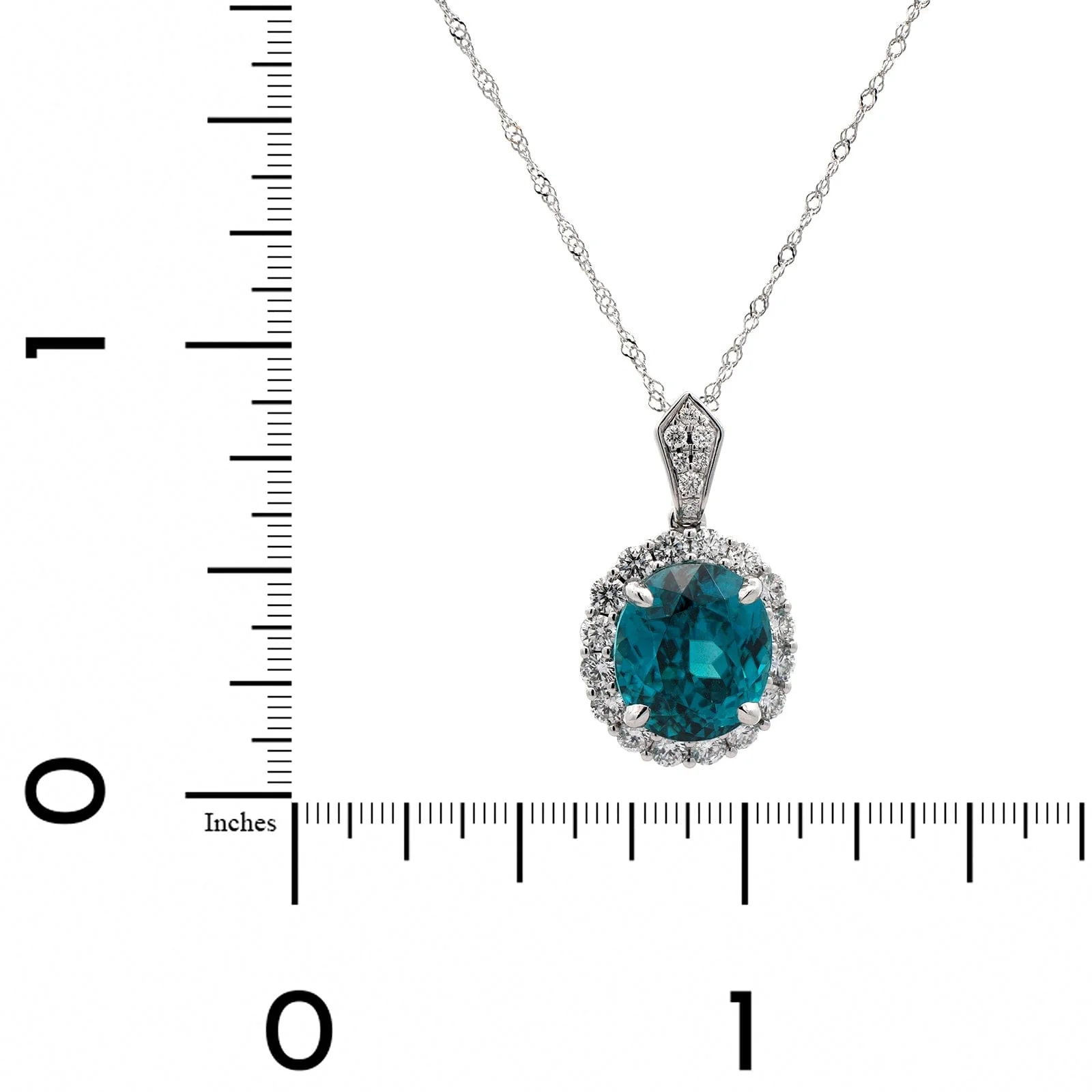 18K White Gold Blue Zircon Diamond Halo Necklace - Image 4