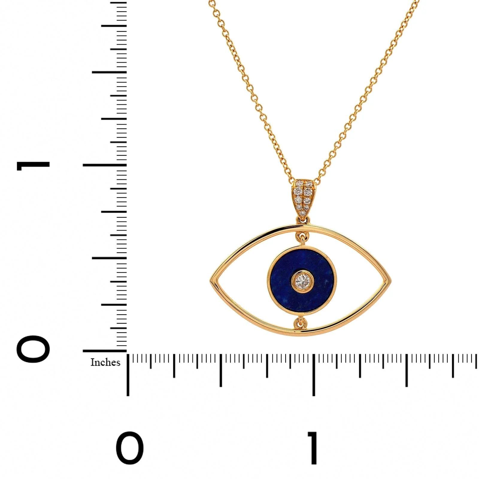 18K Yellow Gold Evil Eye Pendant Necklace with Lapis and Diamonds - Image 4