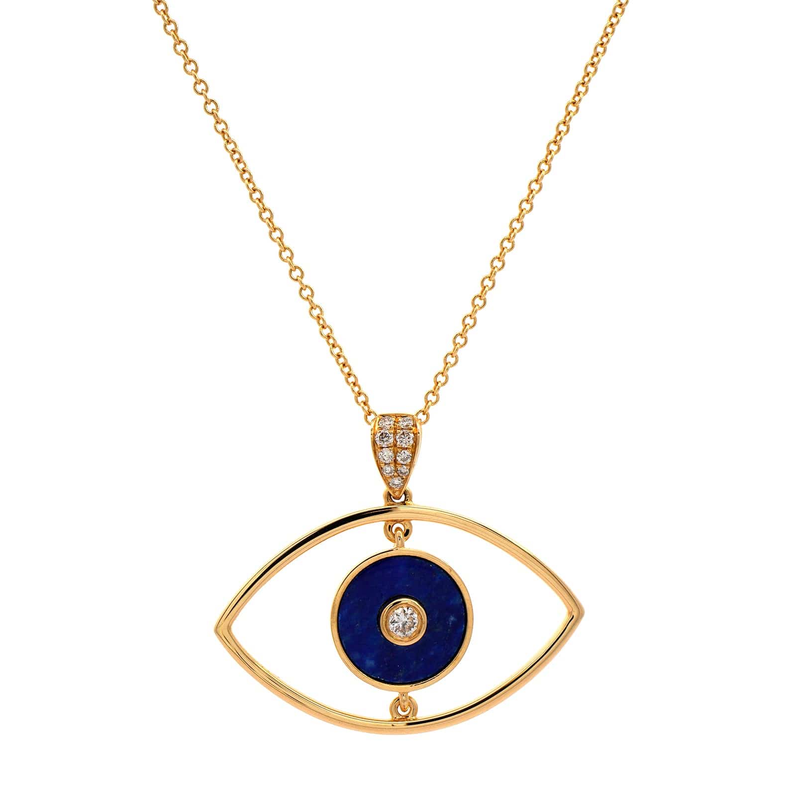 18K Yellow Gold Evil Eye Pendant Necklace with Lapis and Diamonds - Image 5