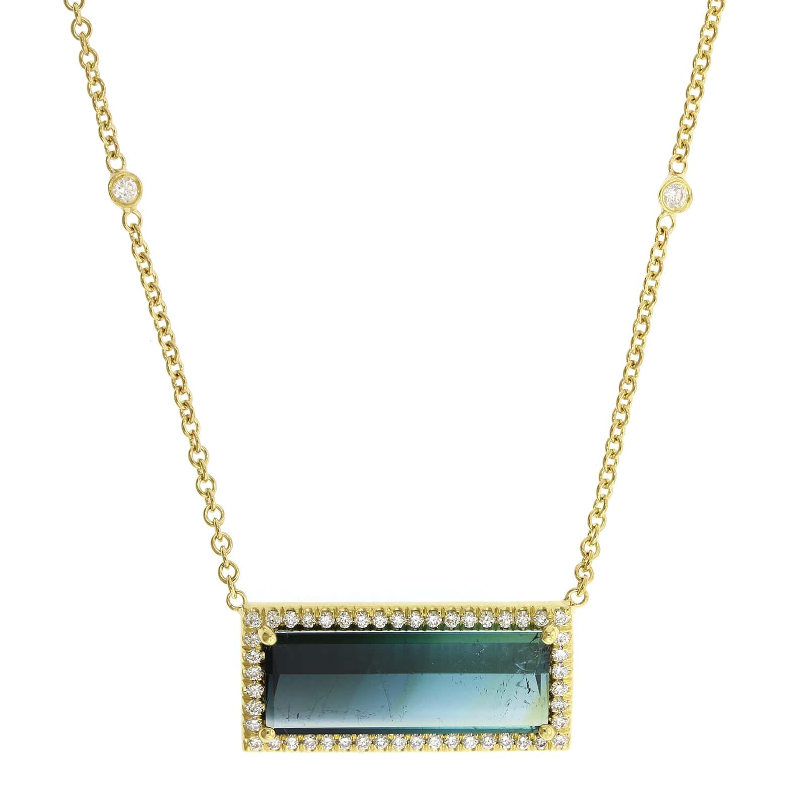 18K Yellow Gold Blue Tourmaline Diamond Necklace - Image 5