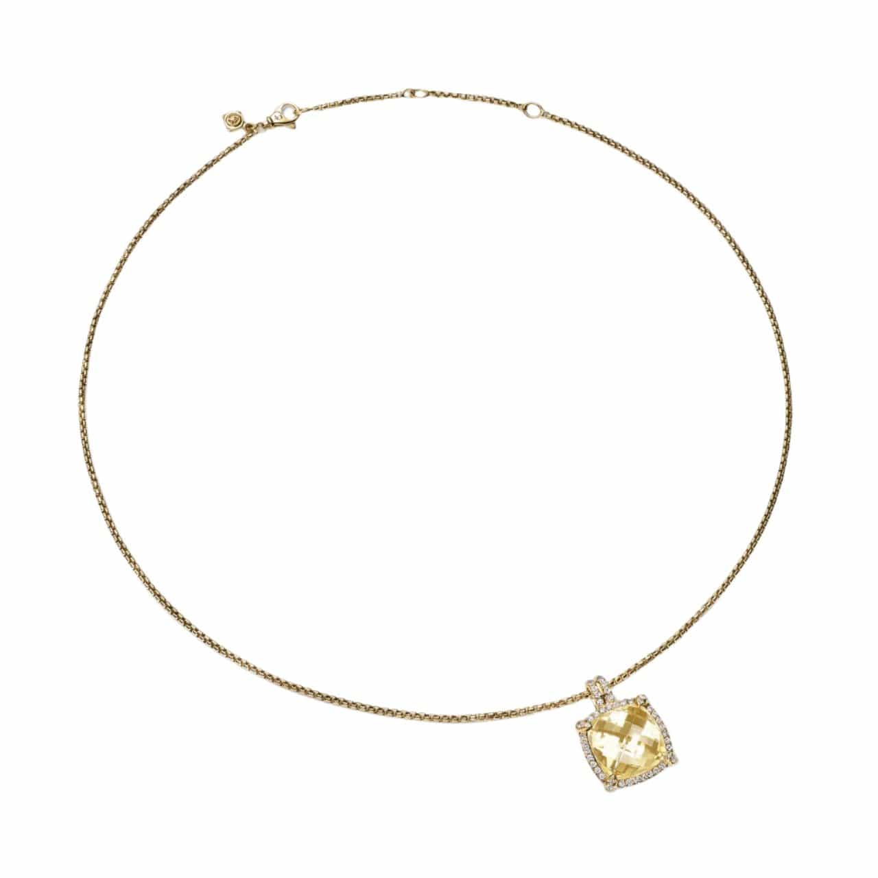 Chatelaine® Pavé Bezel Pendant Necklace 18K Yellow Gold with Champagne Citrine and Diamonds, 14mm - Image 2