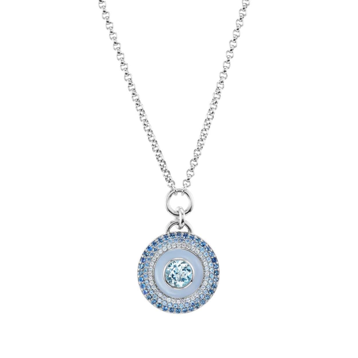 Emily P. Wheeler 18K White Gold Aquamarine and Blue Sapphire Air Medallion Necklace - Image 3