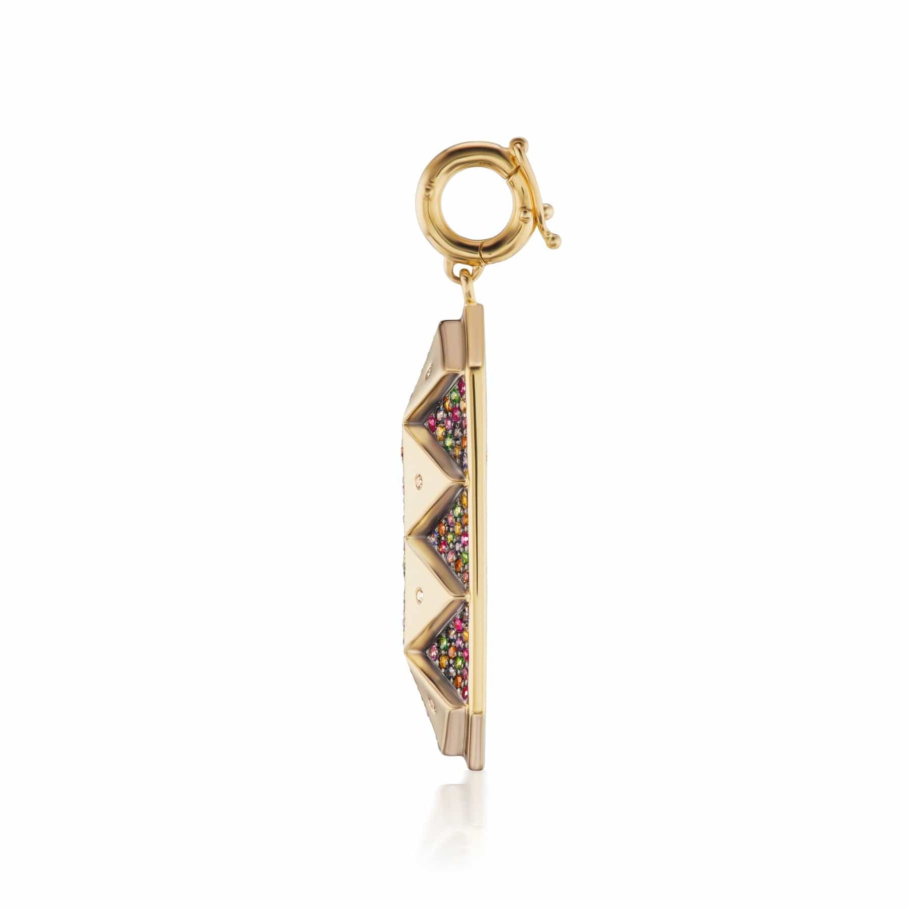 Harwell Godfrey 18K Yellow Gold Rainbow Colored Stone Shield Medallion Pendant - Image 2