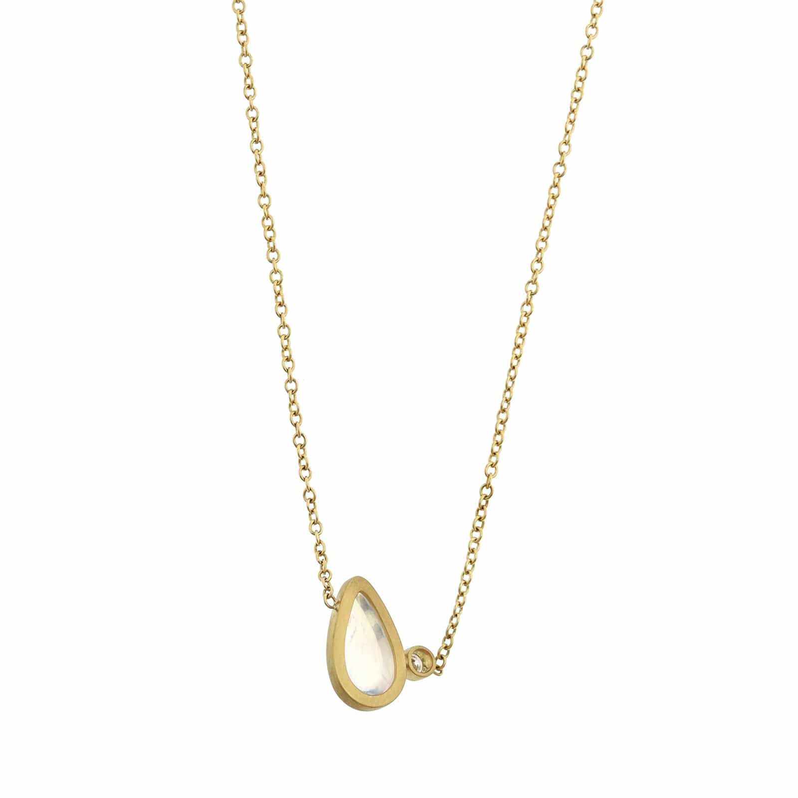 18K Yellow Gold Pear Shape Moonstone and Diamond Pendant Necklace - Image 2
