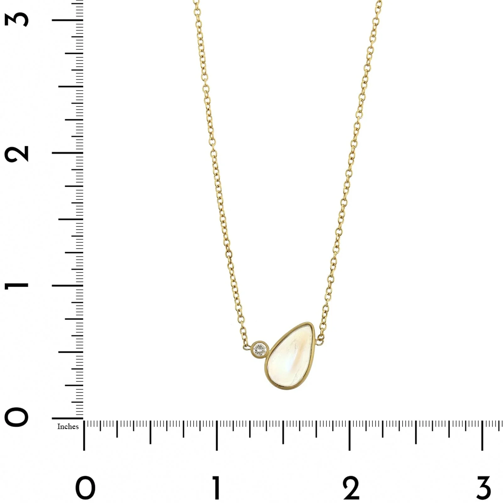 18K Yellow Gold Pear Shape Moonstone and Diamond Pendant Necklace - Image 4
