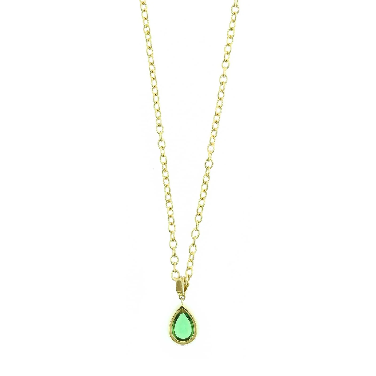 18K Yellow Gold Pear Shaped Tsavorite and Diamond Pendant Necklace - Image 2