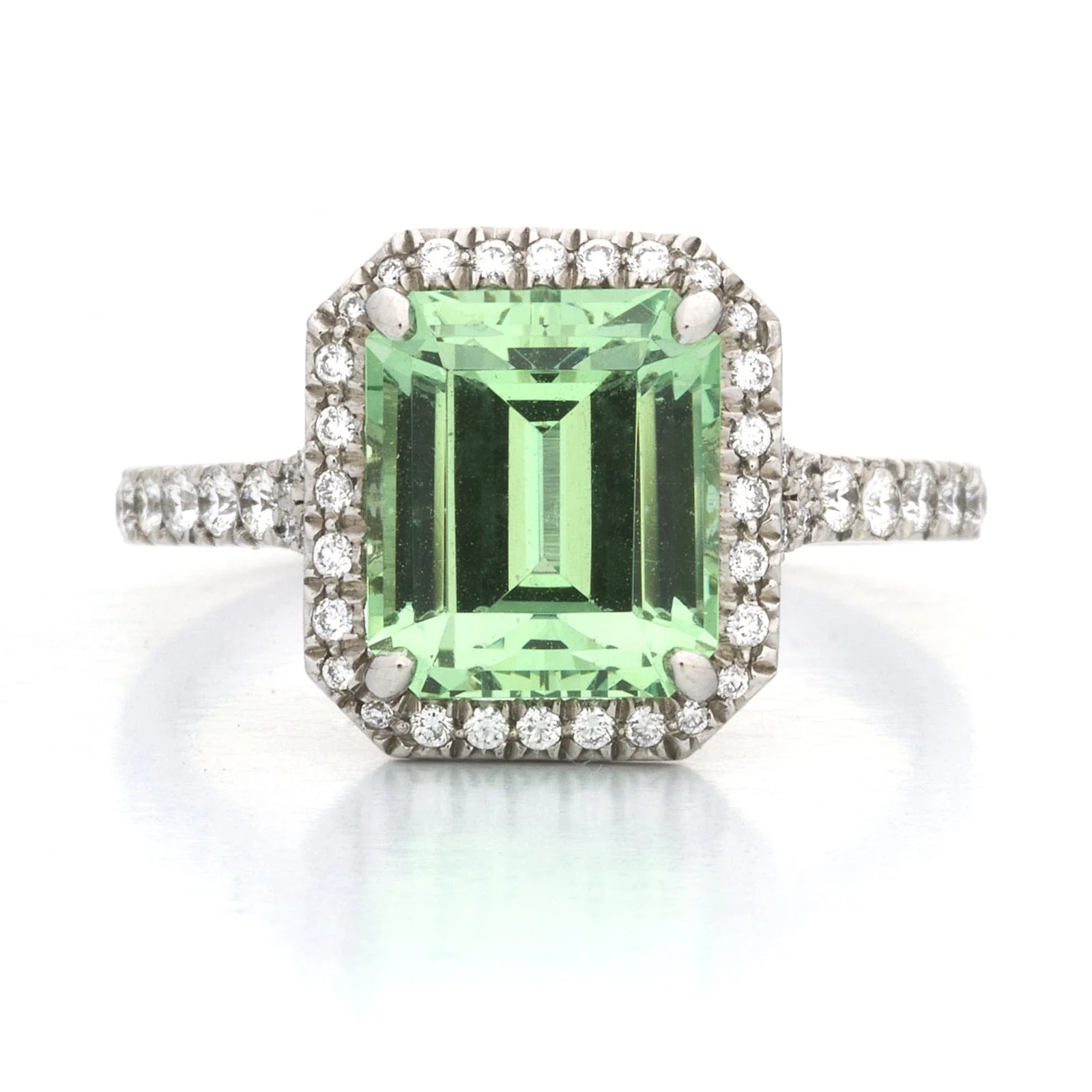 Platinum Mint Garnet Diamond Halo Ring