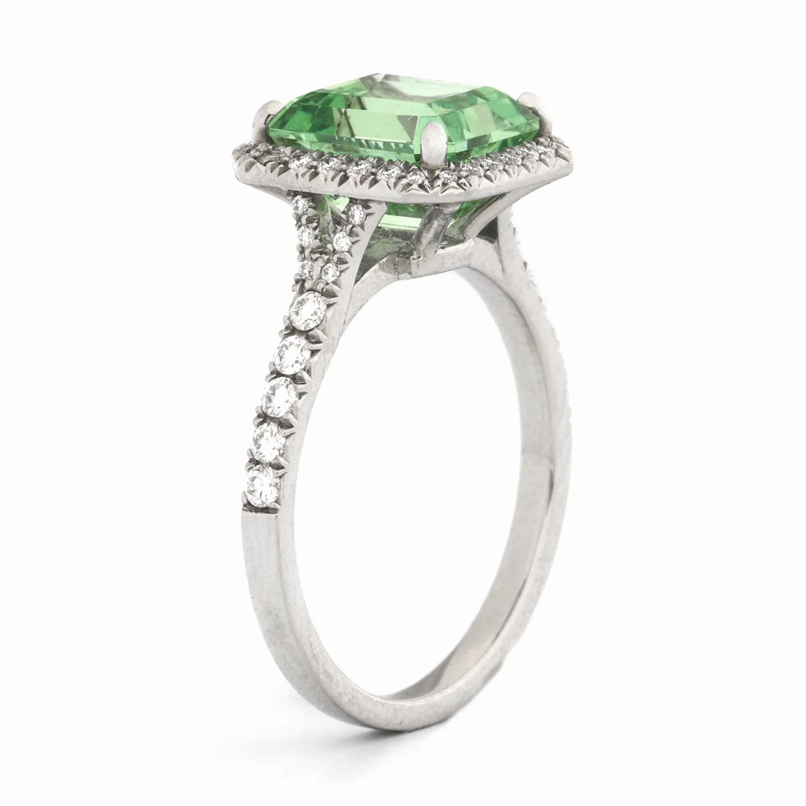 Platinum Mint Garnet Diamond Halo Ring - Image 2