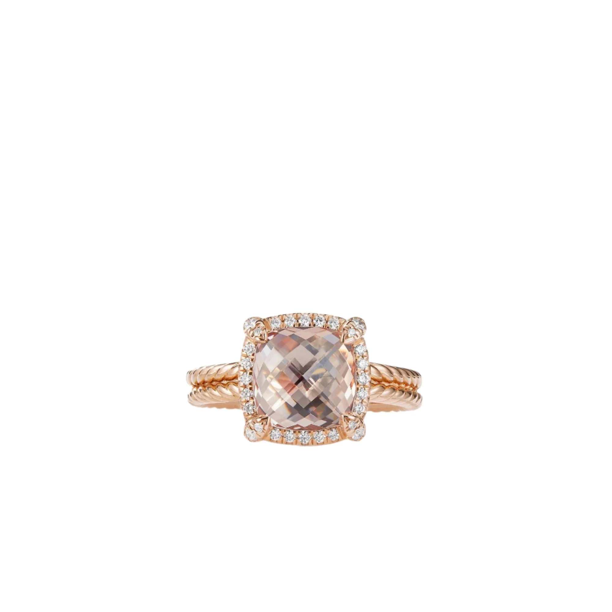 Chatelaine Pavé Bezel Ring in 18K Rose Gold with Morganite - Image 3