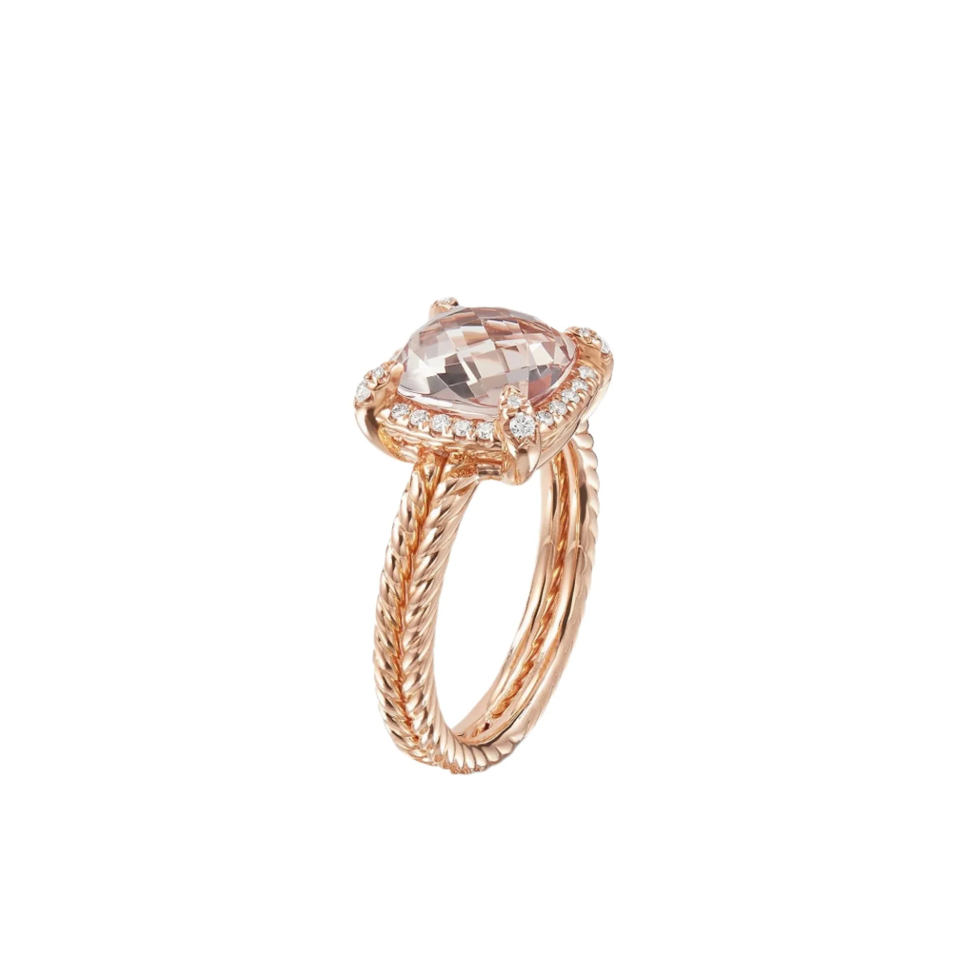 Chatelaine Pavé Bezel Ring in 18K Rose Gold with Morganite - Image 4