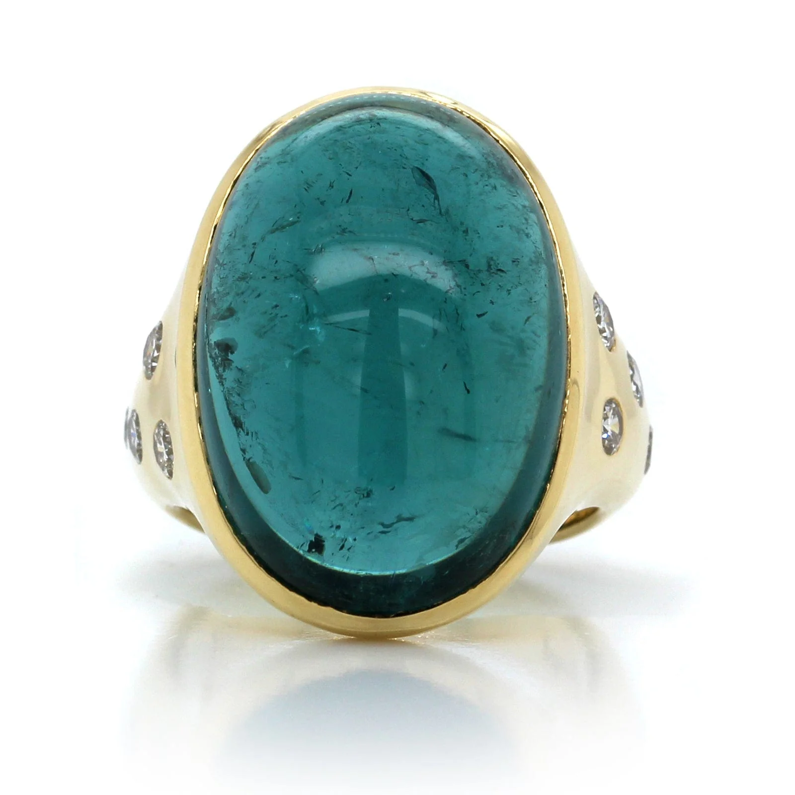 18K Yellow Gold Oval Cabochon Brazilian Tourmaline Ring