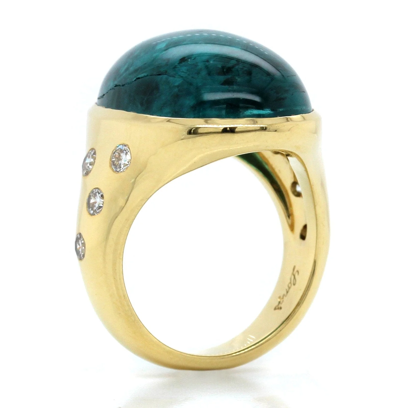 18K Yellow Gold Oval Cabochon Brazilian Tourmaline Ring - Image 2