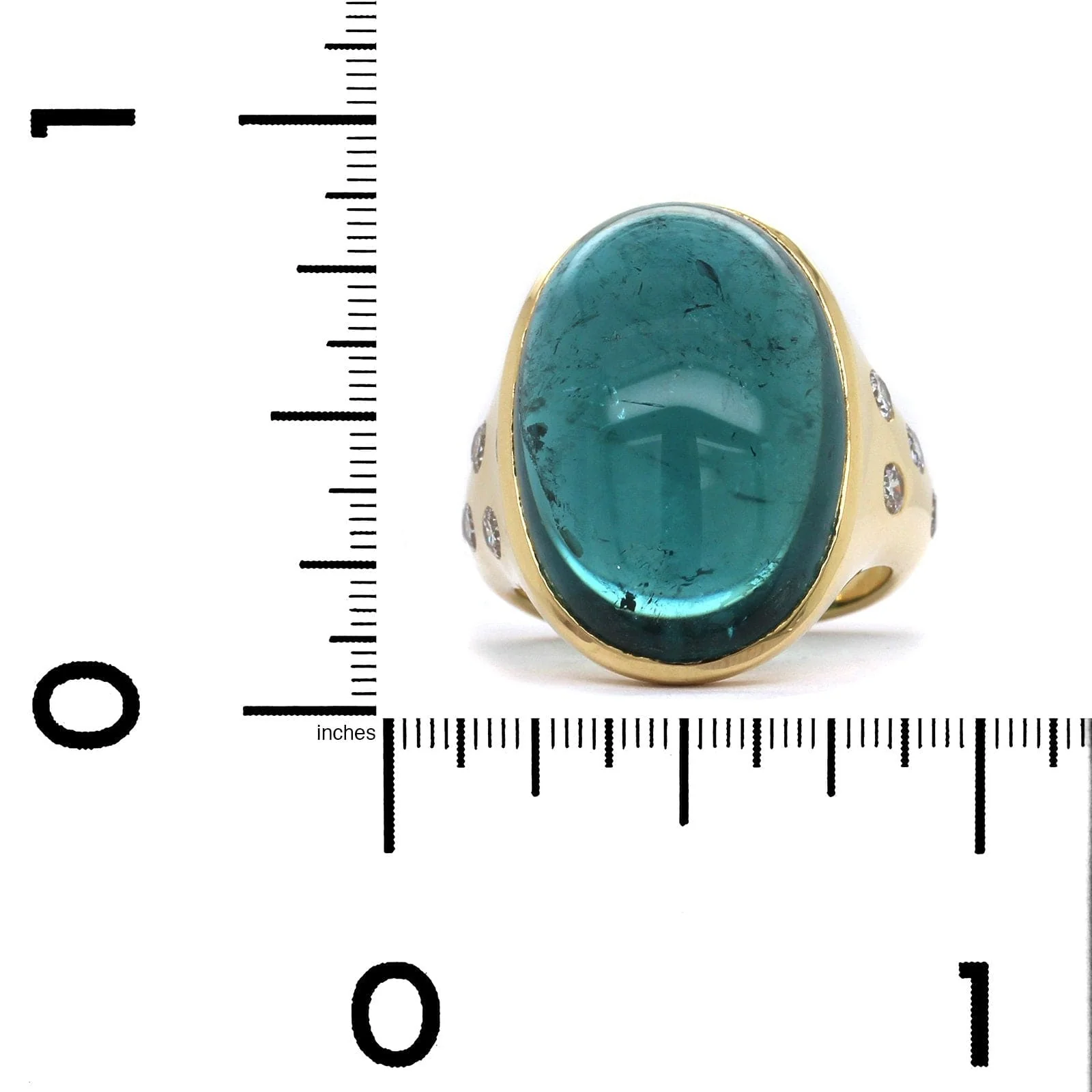 18K Yellow Gold Oval Cabochon Brazilian Tourmaline Ring - Image 3