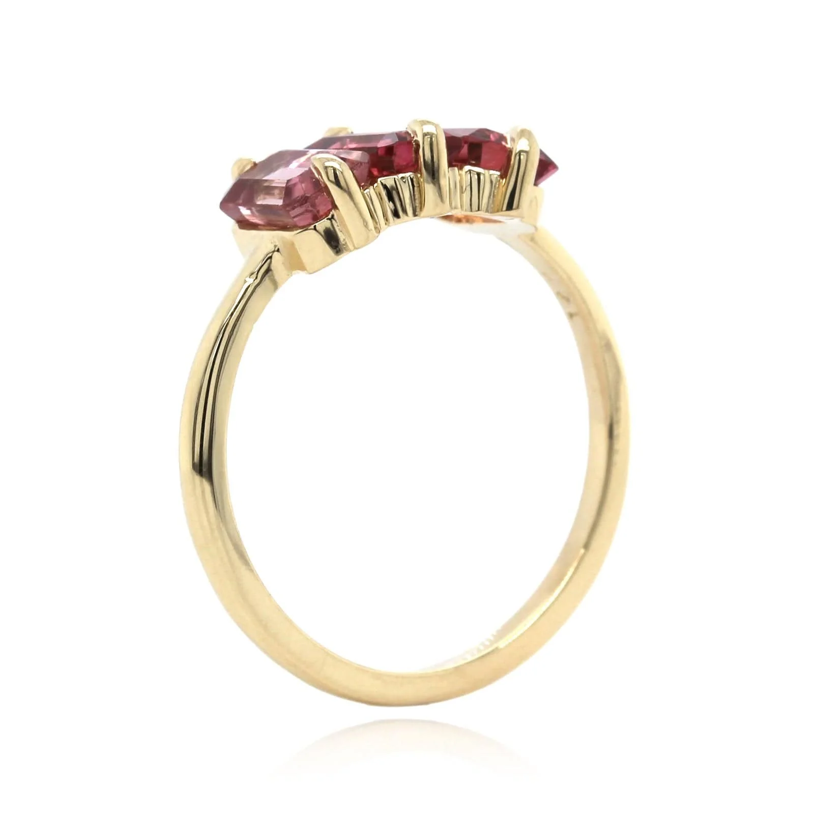 14K Yellow Gold 3 Stone Pink Tourmaline Ring - Image 3