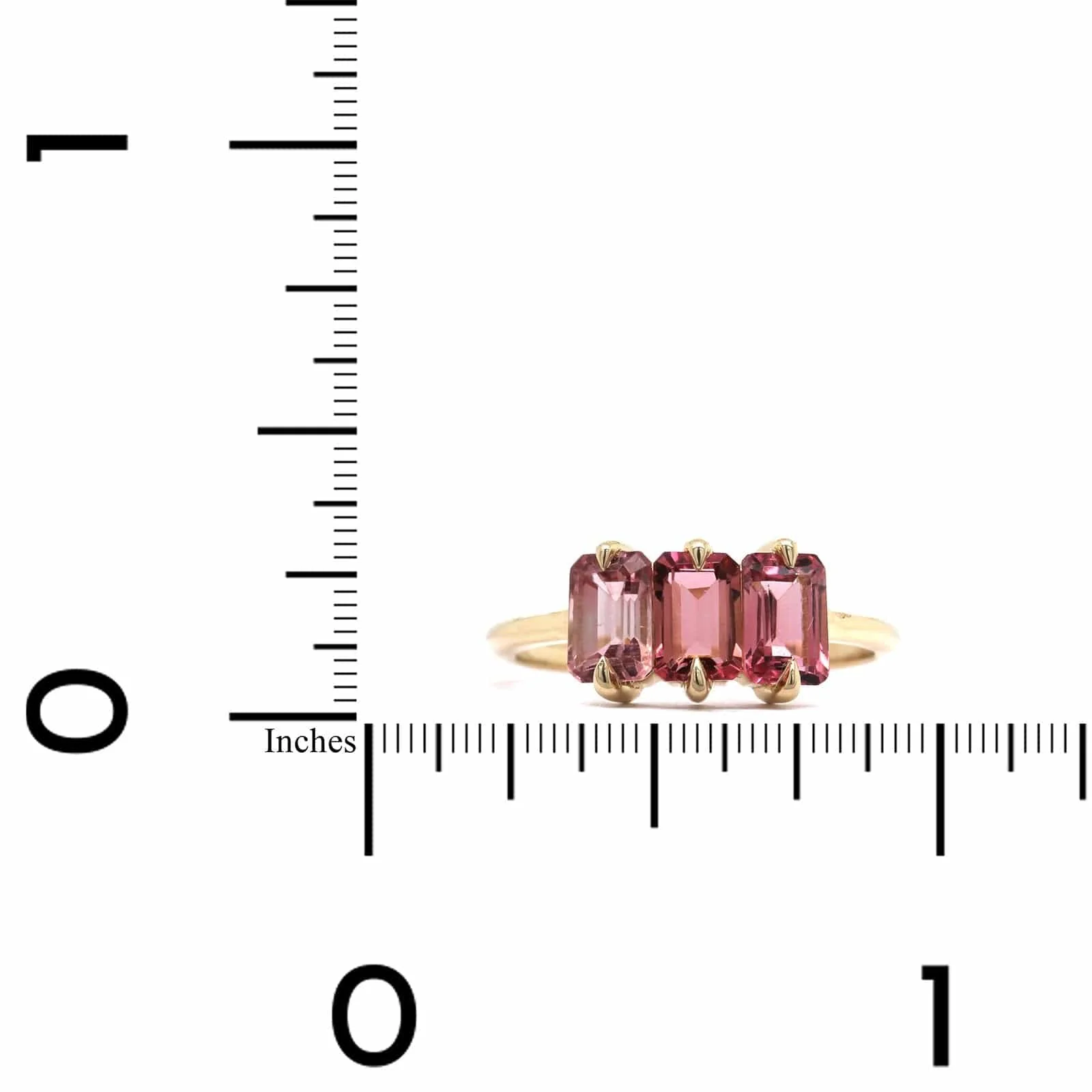14K Yellow Gold 3 Stone Pink Tourmaline Ring - Image 4