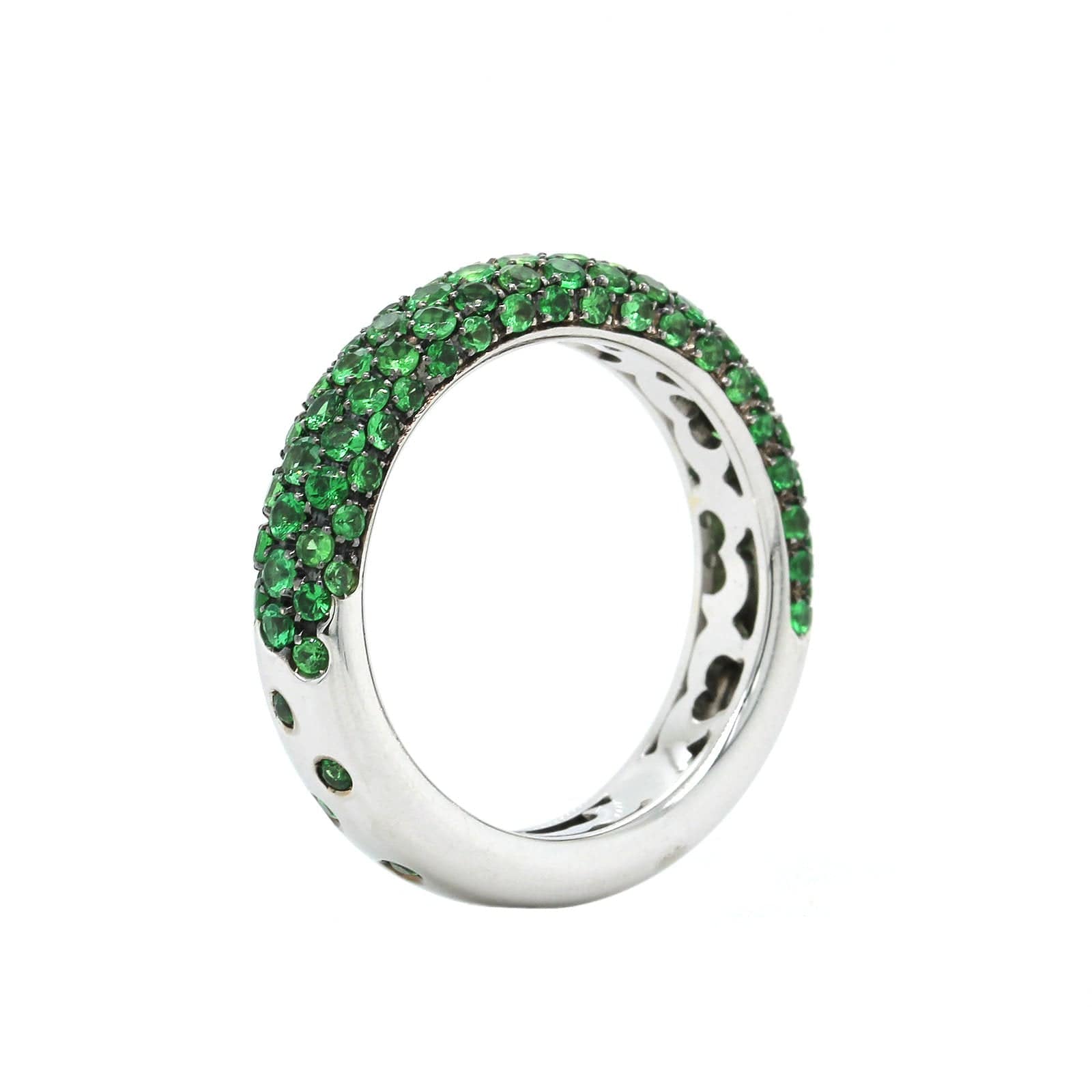 18K White Gold 3 Row Pave Tsavorite Ring - Image 2