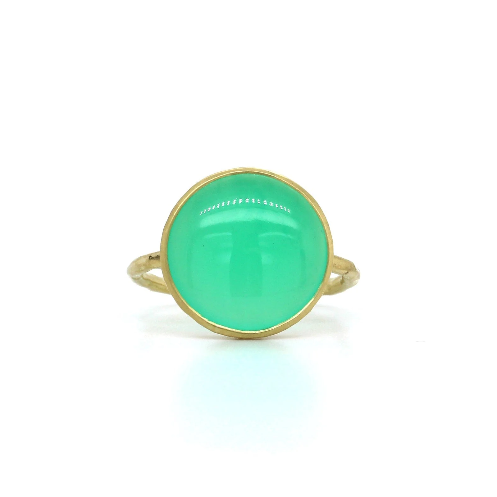 18K Yellow Gold Round Chrysoprase Ring