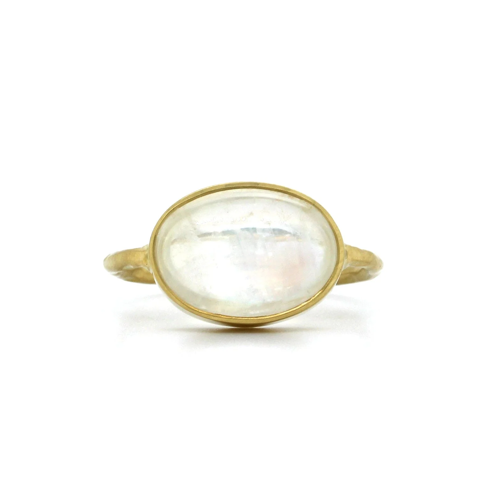 18K Yellow Gold Oval Rainbow Moonstone Ring