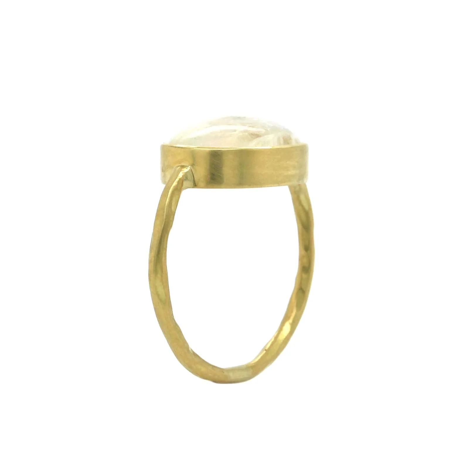 18K Yellow Gold Oval Rainbow Moonstone Ring - Image 2
