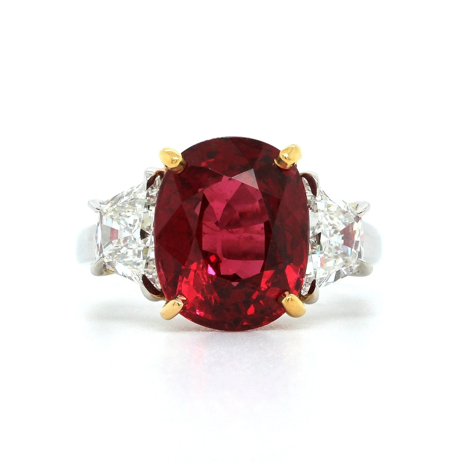 Oscar Heyman Platinum 3 Stone Red Spinel and Diamond Ring