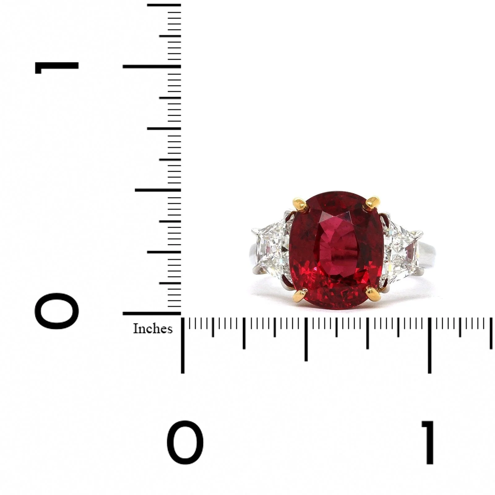 Oscar Heyman Platinum 3 Stone Red Spinel and Diamond Ring - Image 3