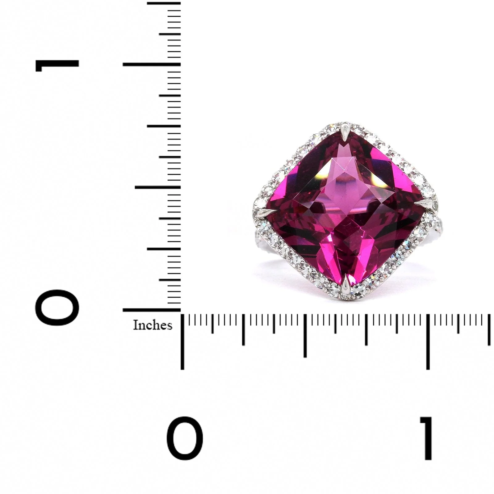 18K White Gold Cushion Rhodolite Garnet Diamond Ring - Image 3